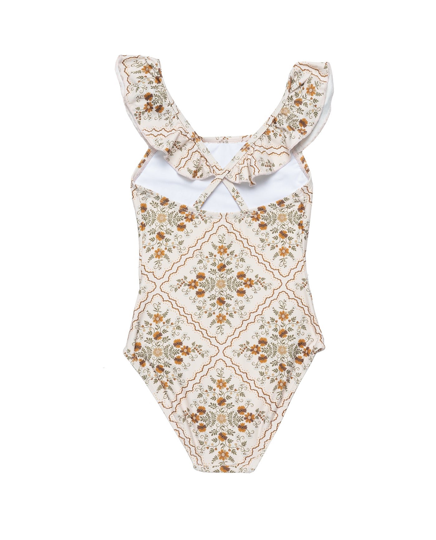 Love Notes Square Neck Ruffle One Piece-Cream brown