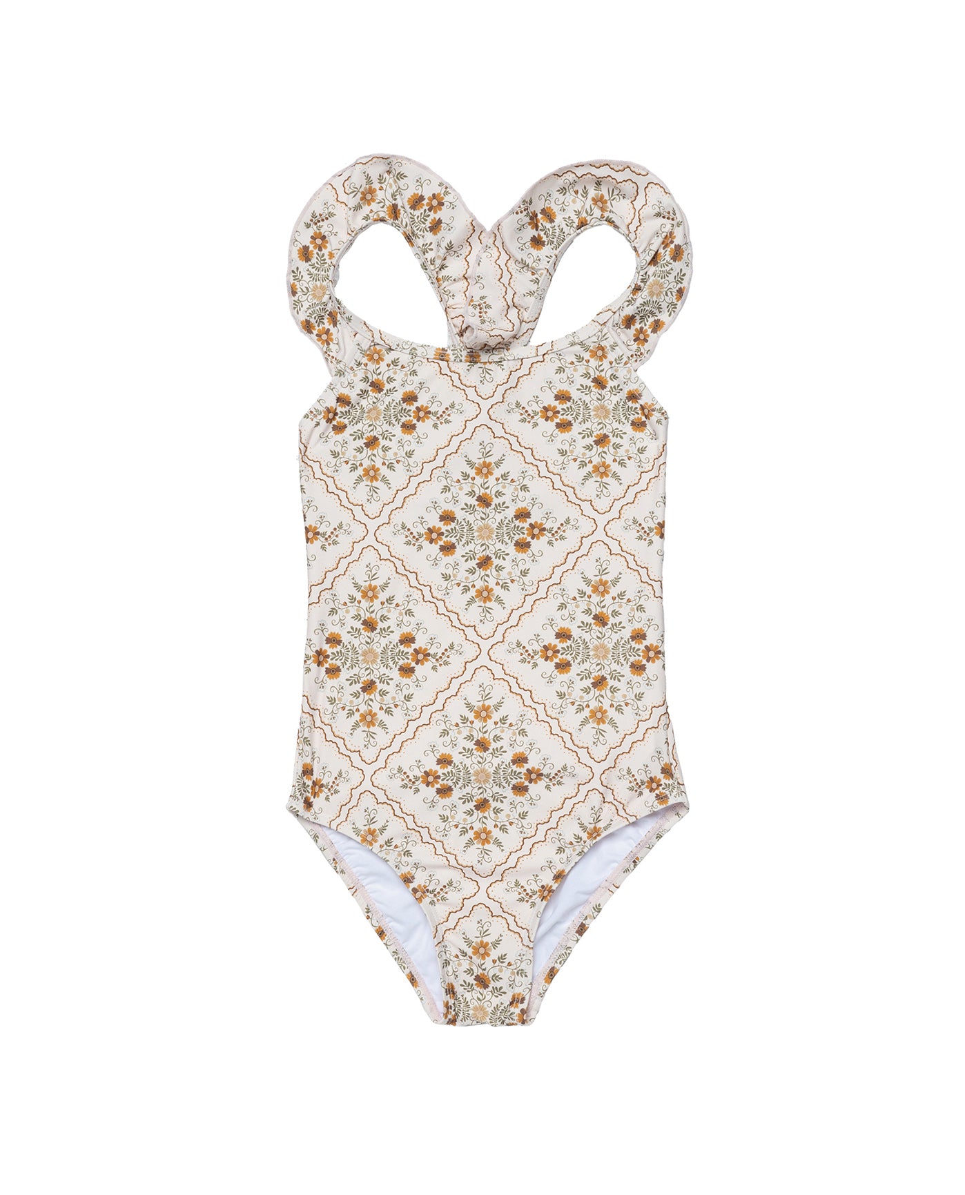 Love Notes Square Neck Ruffle One Piece-Cream brown