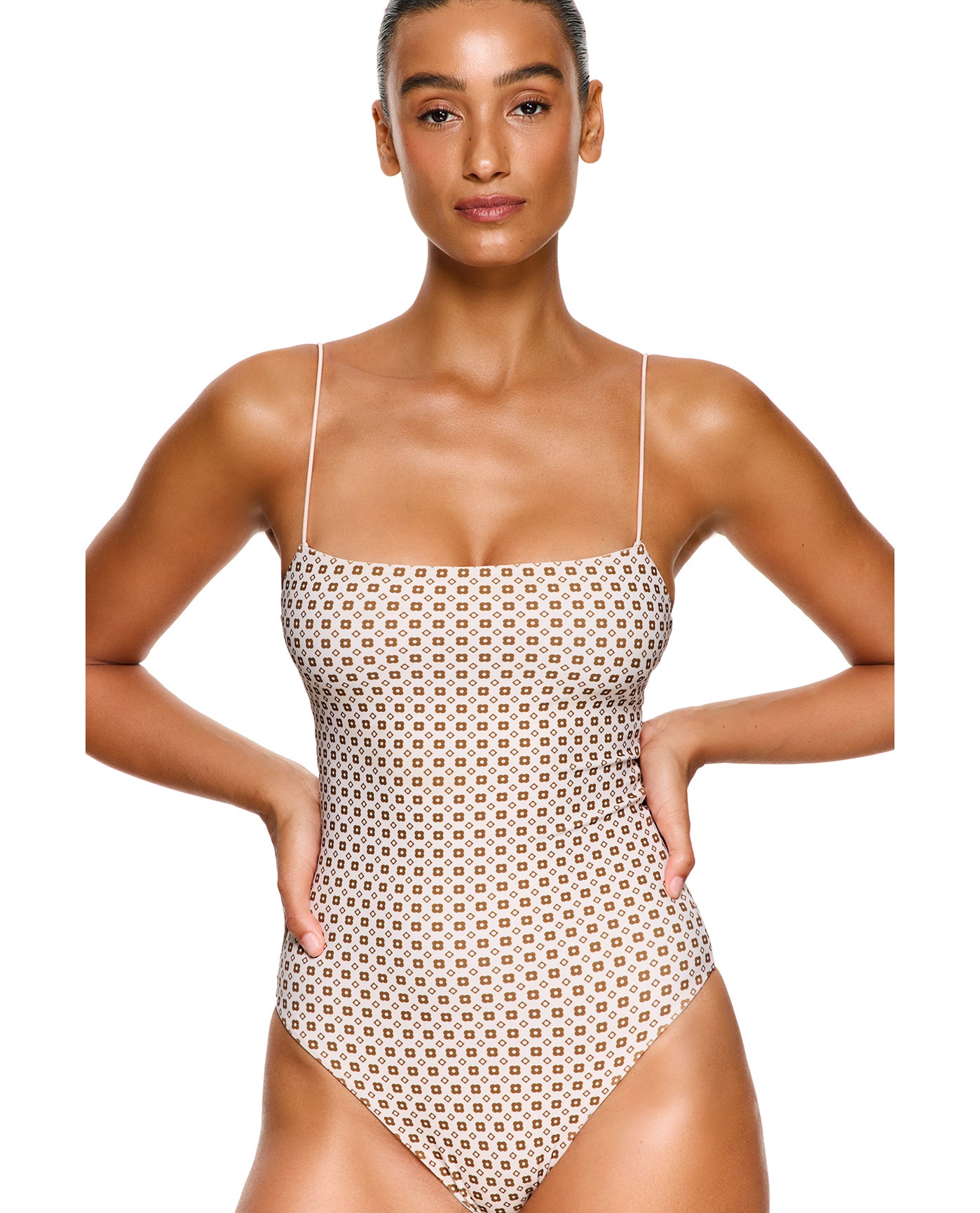 Love Notes Reversible Open Back One Piece-Cream brown