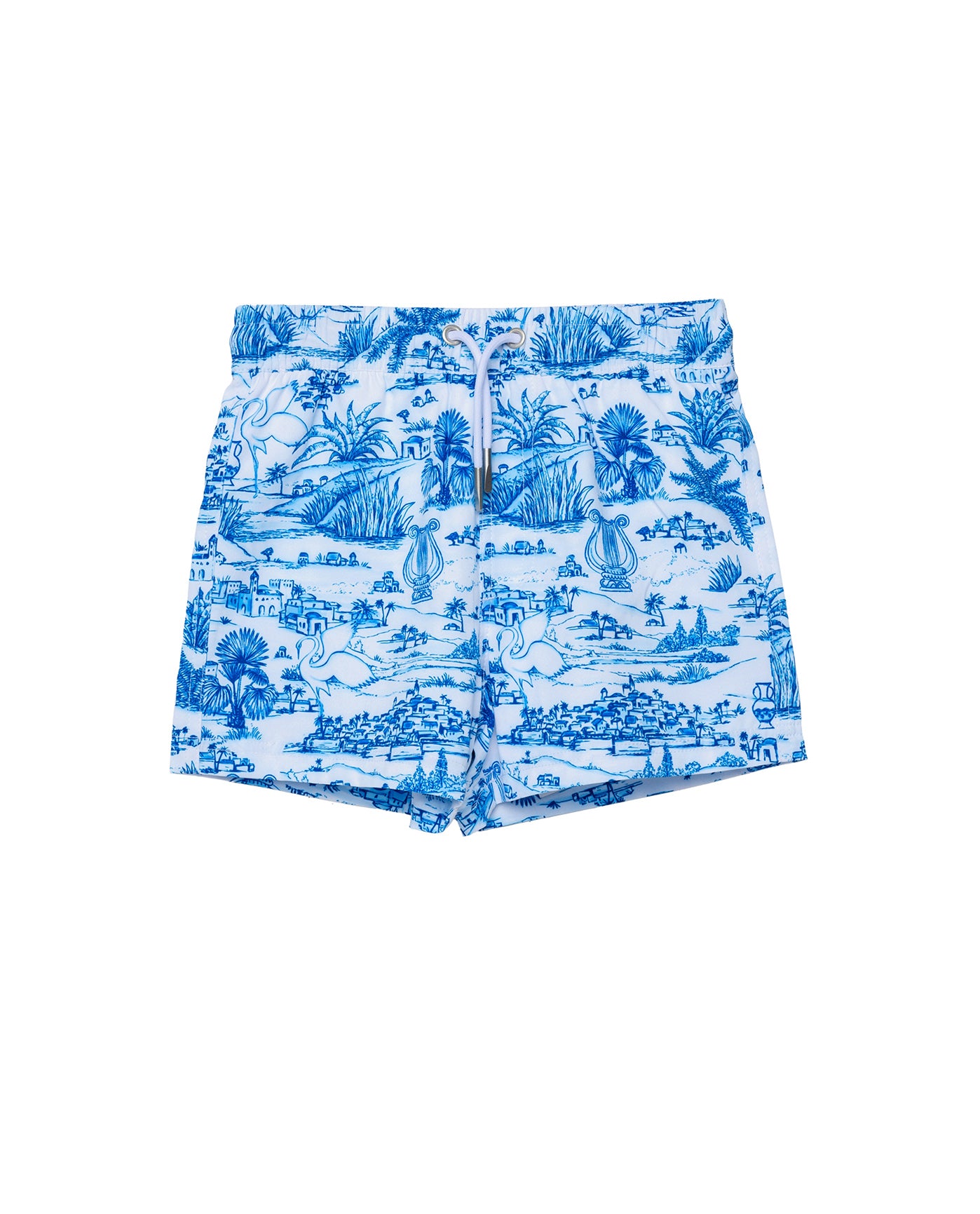Summer Toile Drawstring Swim Shorts-Blue/ white