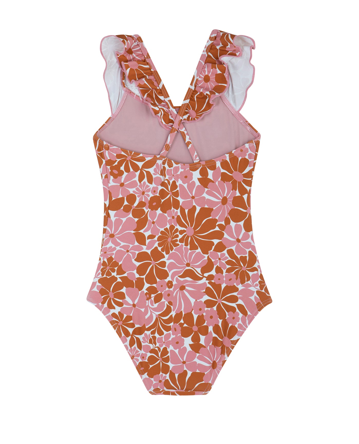 Summer Memories Square Neck Ruffle One Piece-Pink/brn