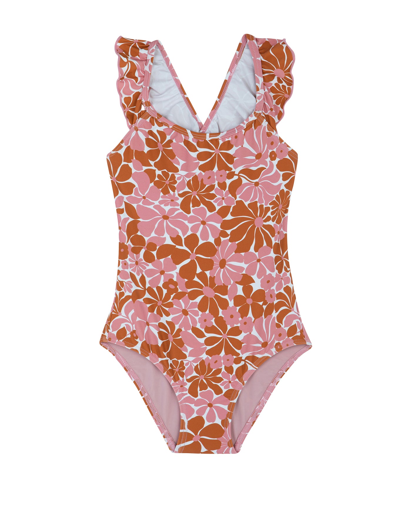 Summer Memories Square Neck Ruffle One Piece-Pink/brn