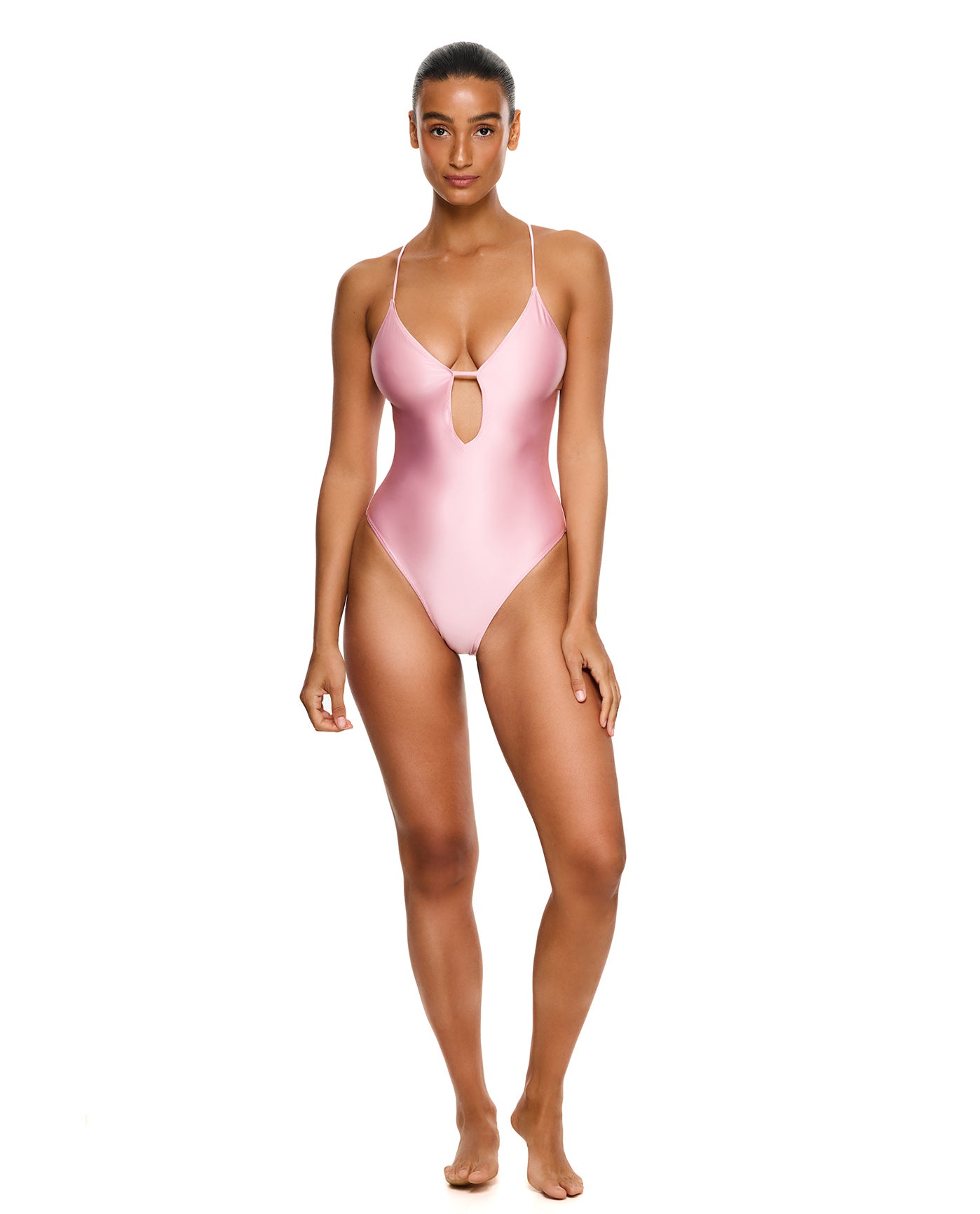Satin Royale Front Cut Out One Piece-Light pink