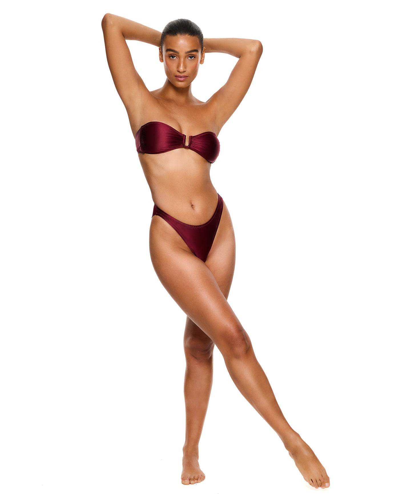 Satin Royale Bandeau Bikini Top-Bordeaux