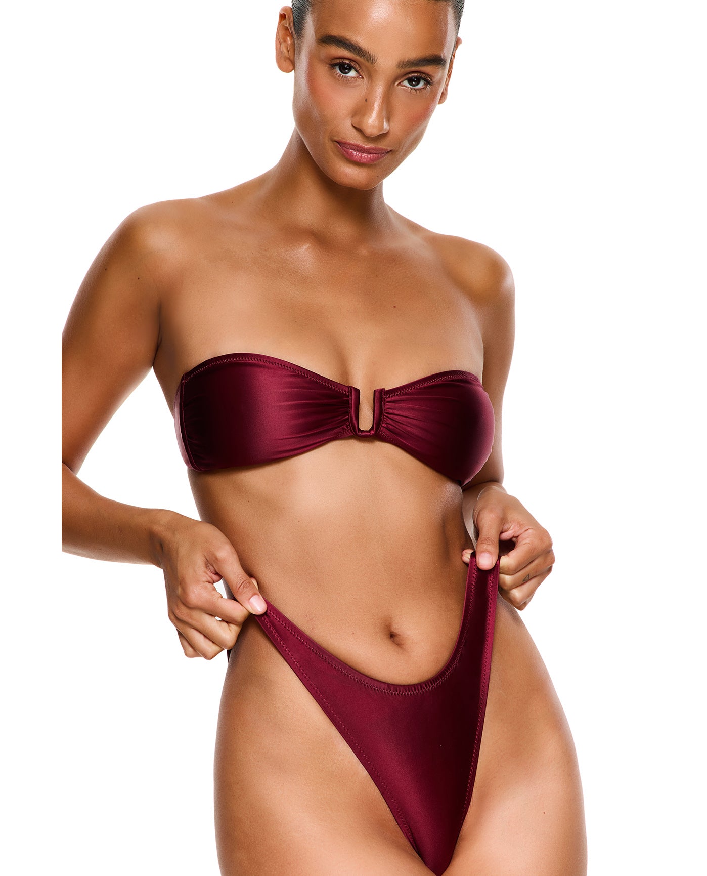 Satin Royale Bandeau Bikini Top-Bordeaux