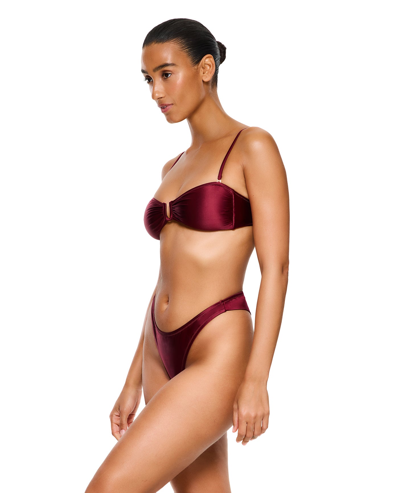 Satin Royale Bandeau Bikini Top-Bordeaux