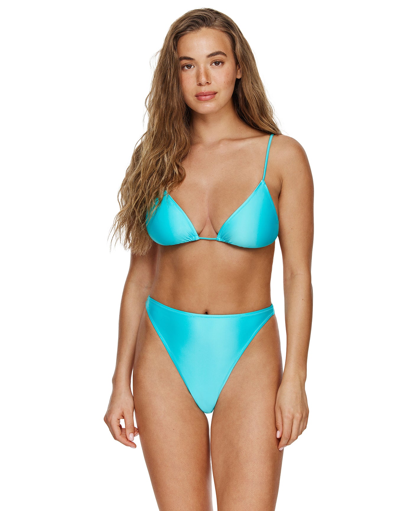 Satin Touch Triangle Bikini Top-Aqua-blue