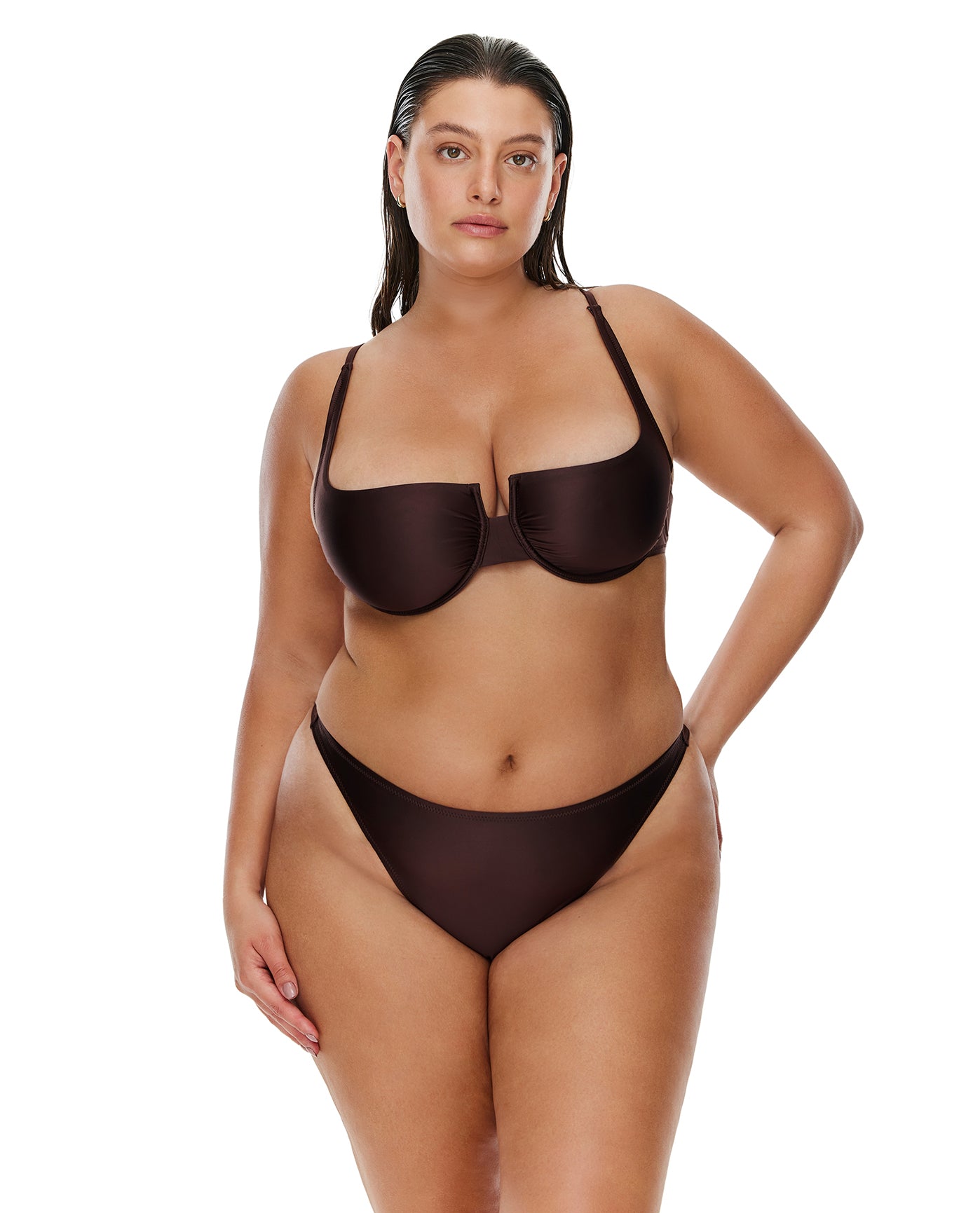 Satin Touch Underwire Bikini Top-Brown