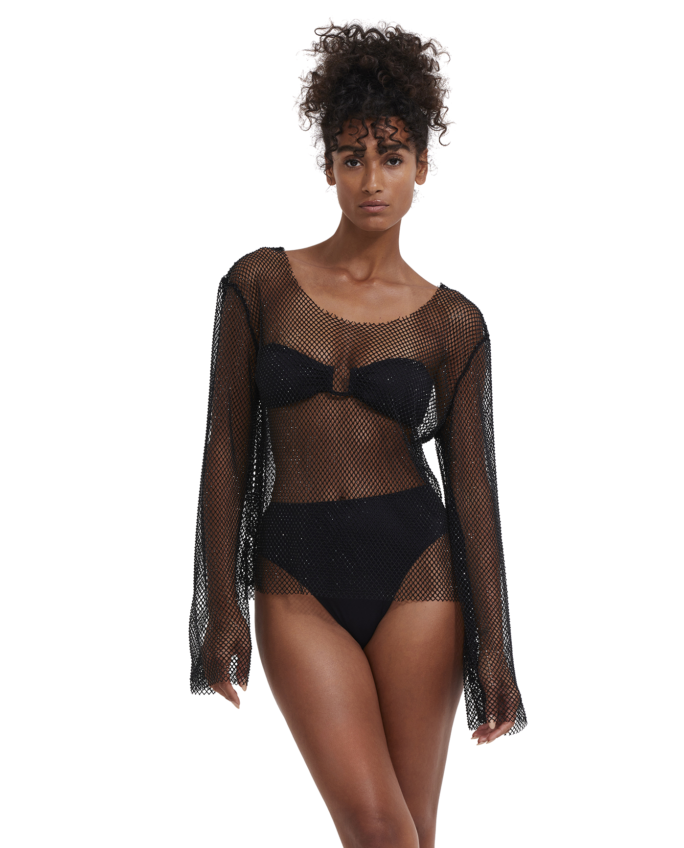 Rhinestone Mesh Cover-Up Top