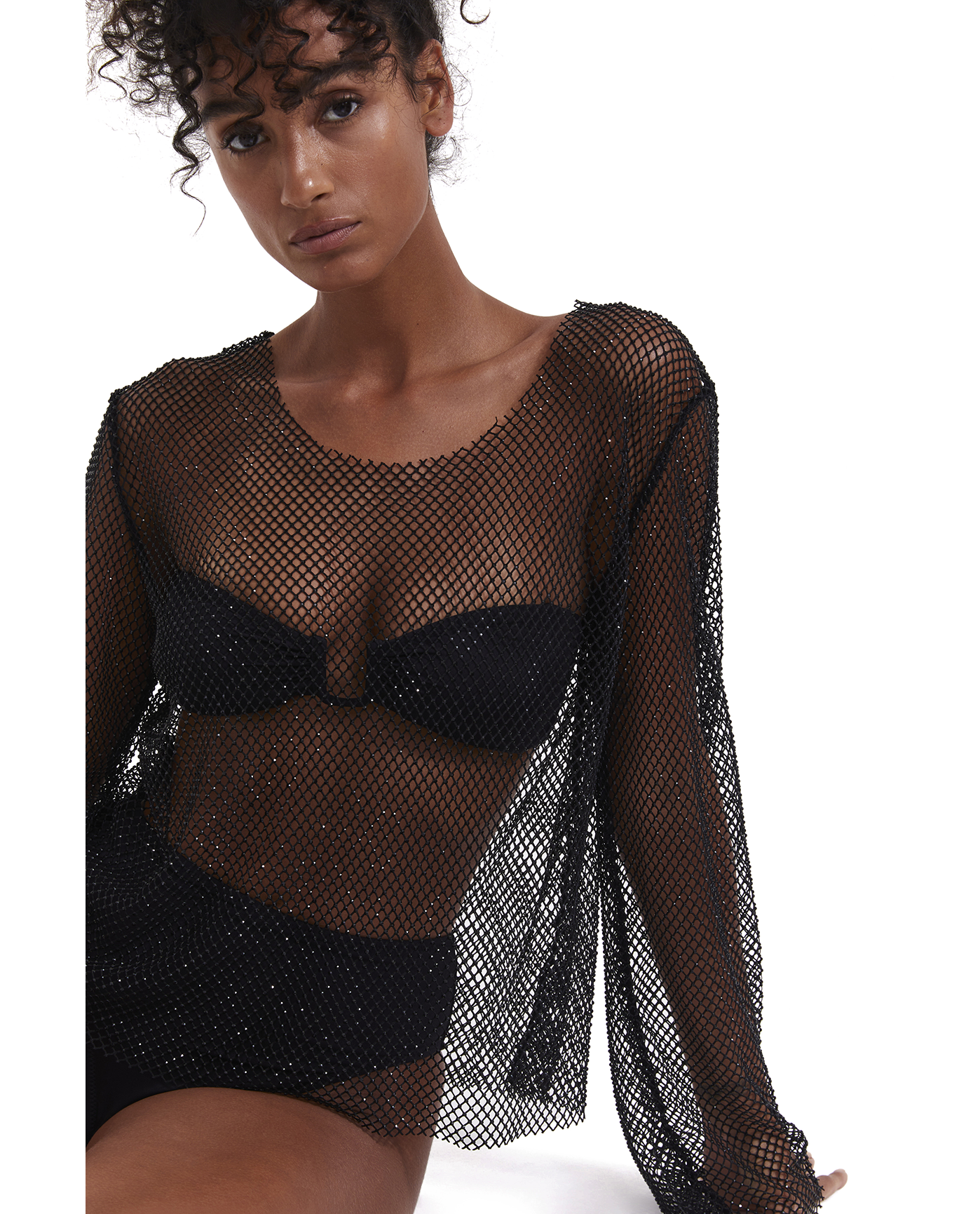 Rhinestone Mesh Cover-Up Top