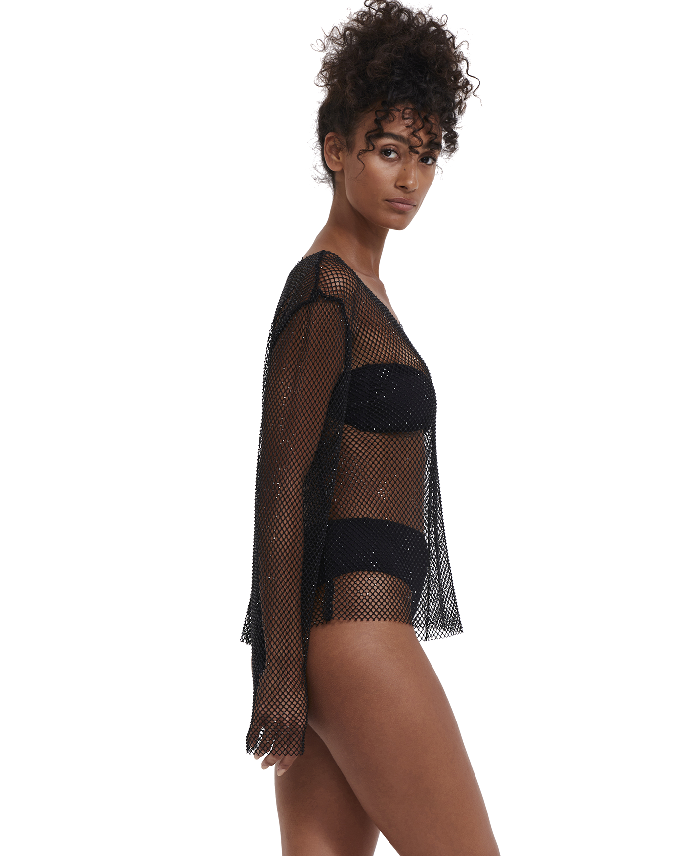 Rhinestone Mesh Cover-Up Top