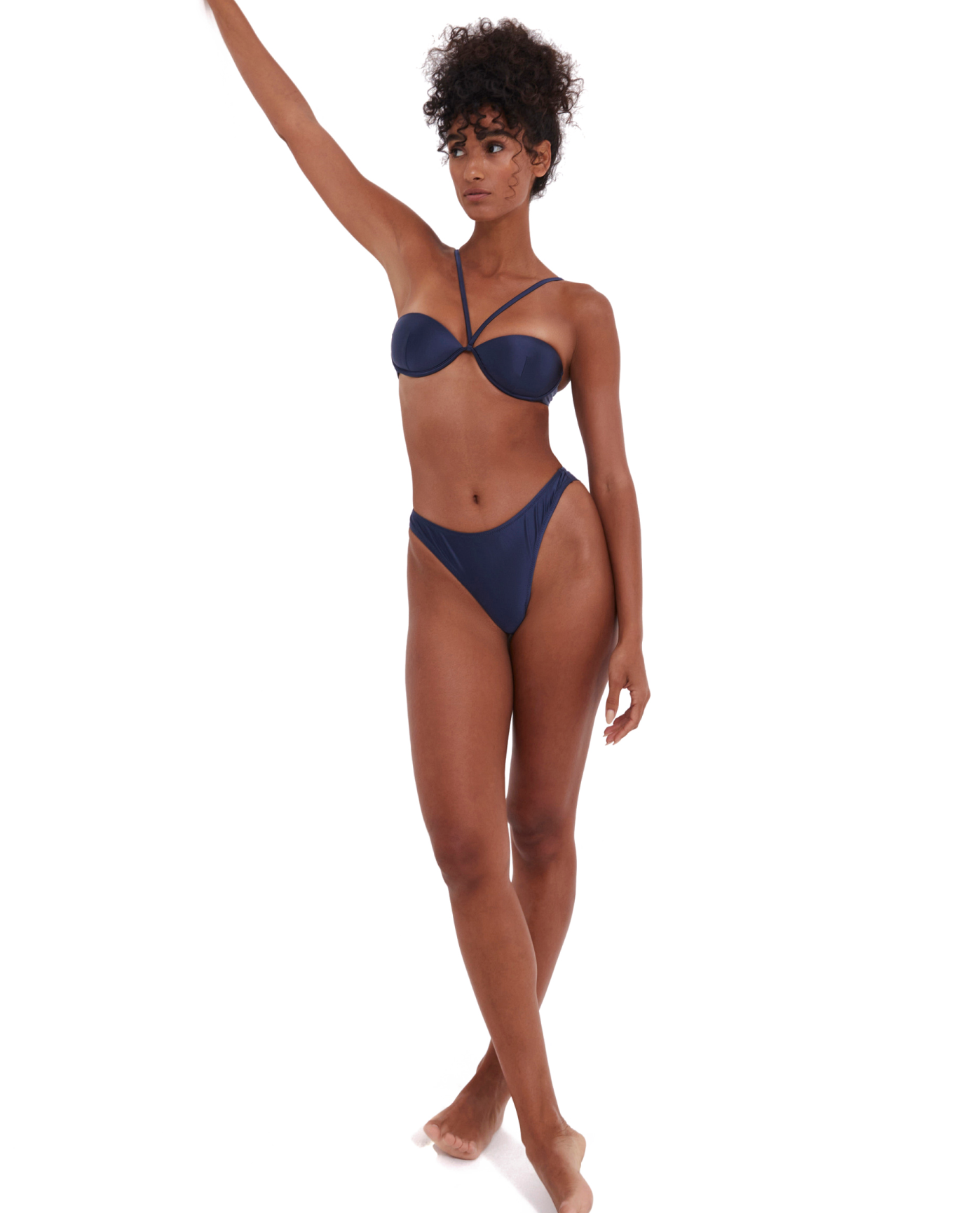 Satin Touch Molded Cups Halter Bikini Top - Navy