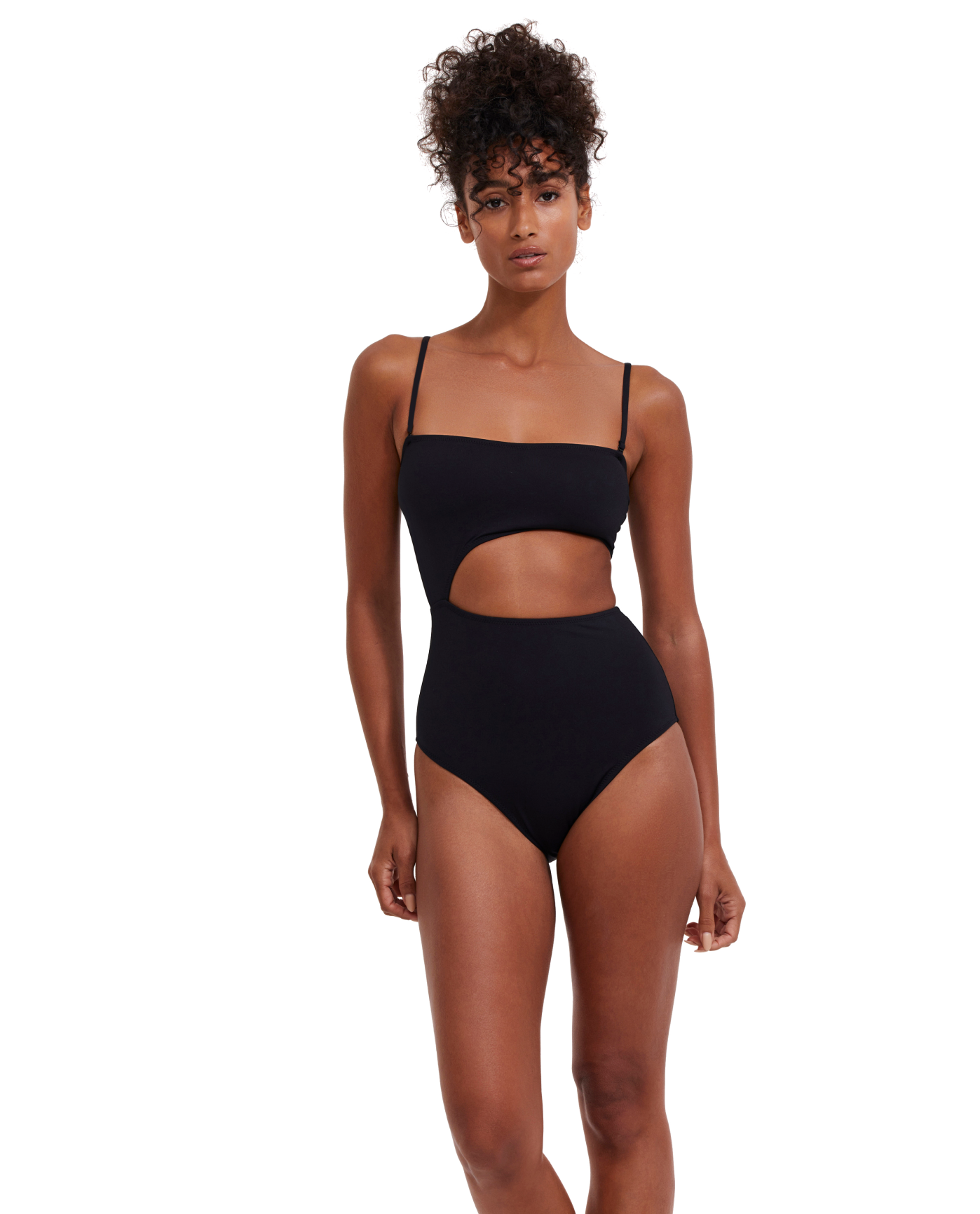 Solid Bandeau Cut Out One Piece - Black