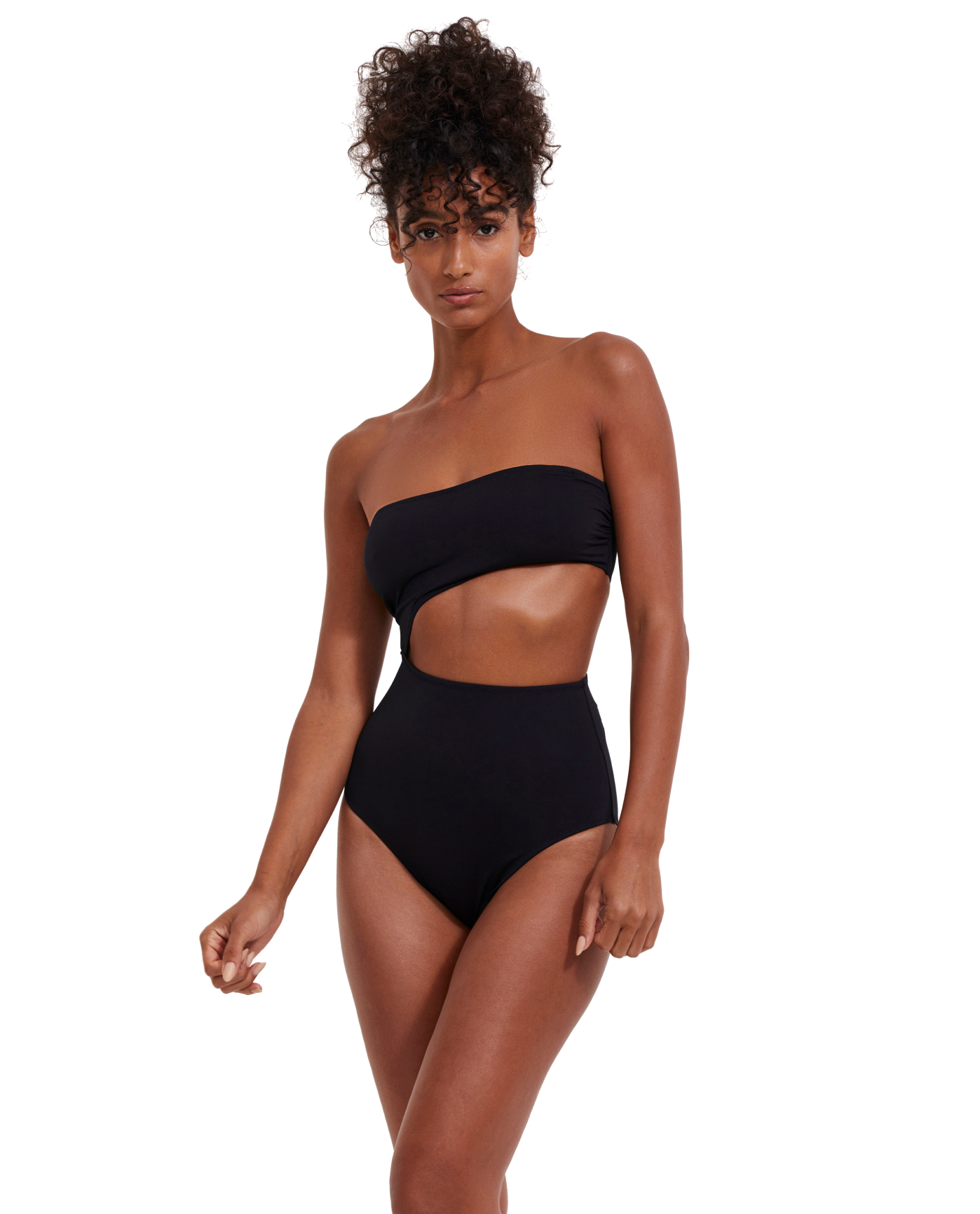 Solid Bandeau Cut Out One Piece - Black