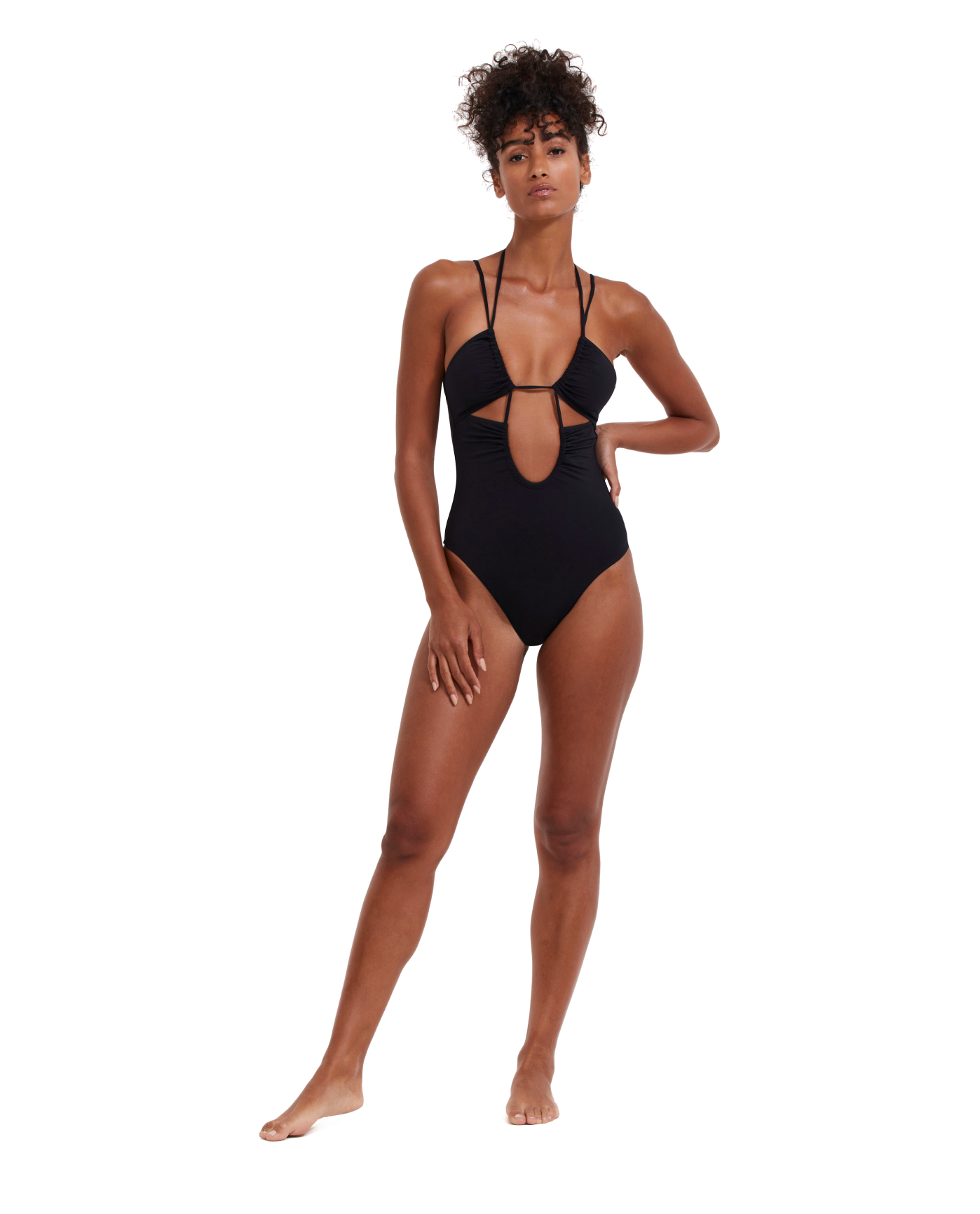Solid Deep Plunge Cut Out Halter One Piece Gottex Flirtt