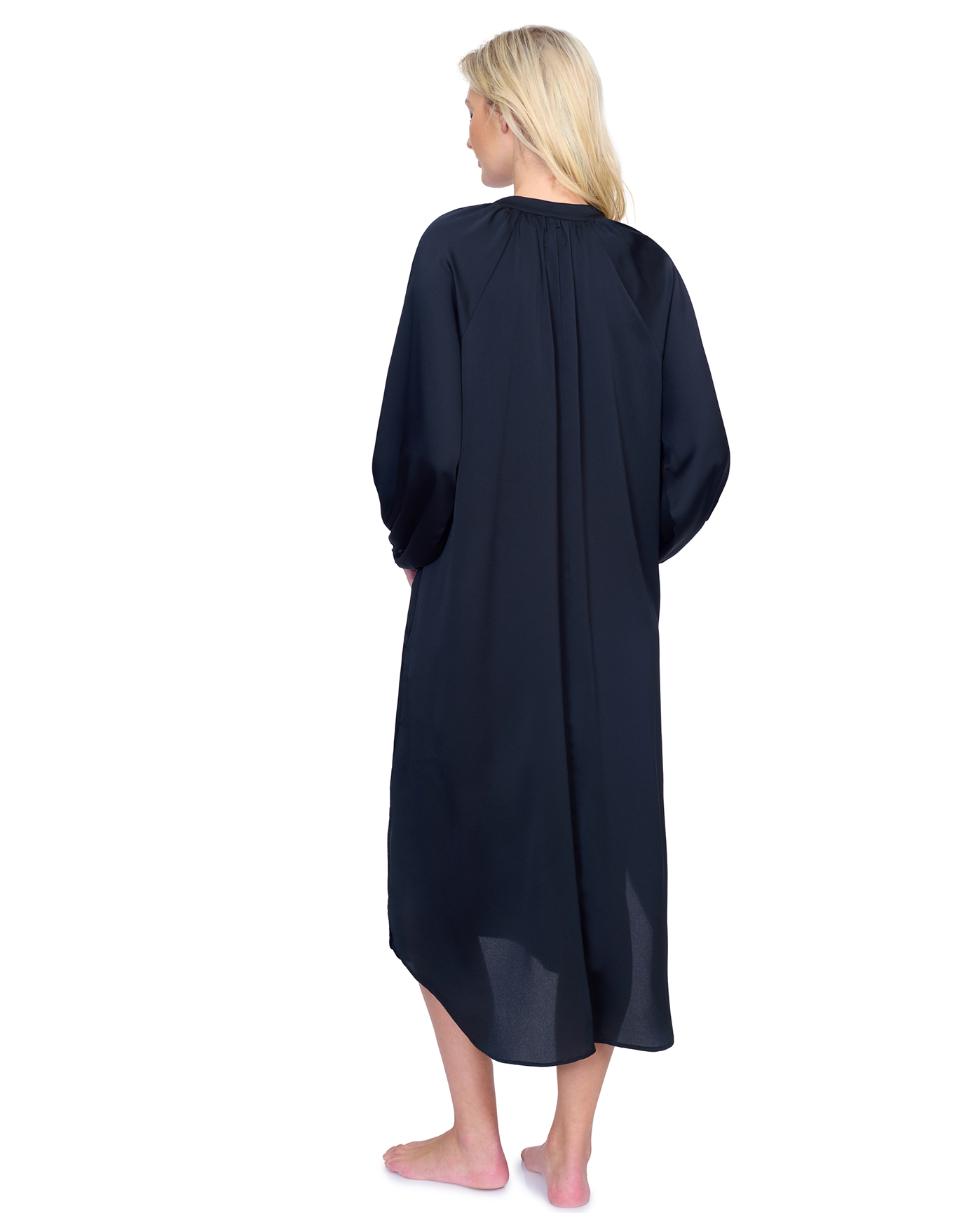 Long Sleeve V-Neck Midi Dress Cover-Up-Black