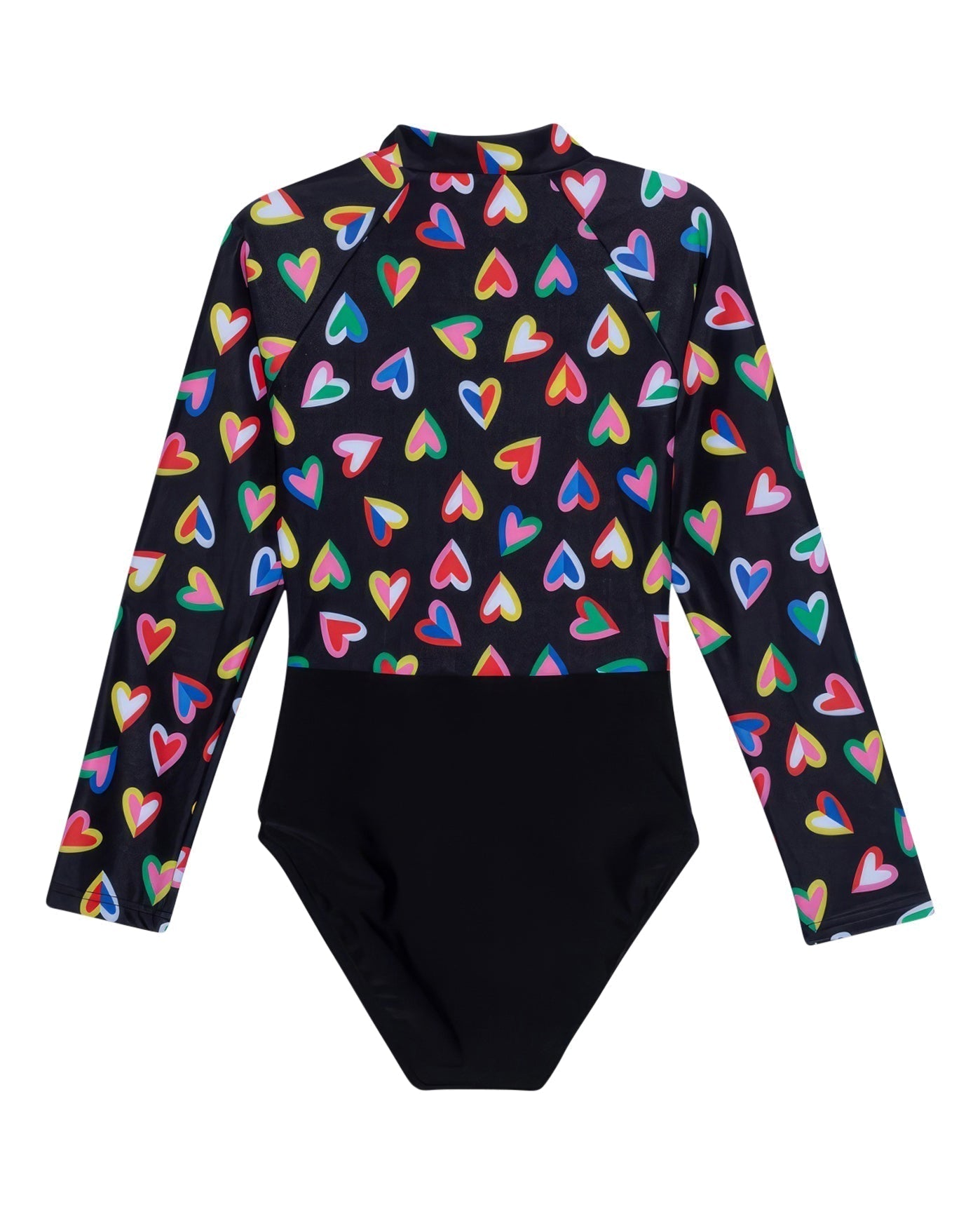 Hearts Long Sleeve Zip Up Rash Guard One Piece Swimsuit