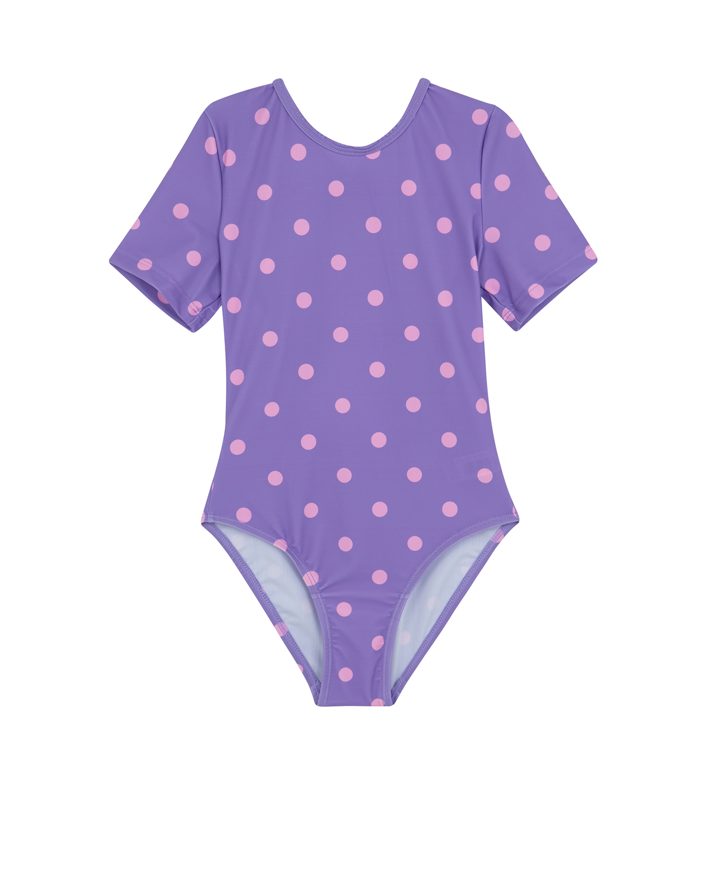 Front View Of Dot Dot Dot Short Sleeve Open Tie Back One Piece | purple
