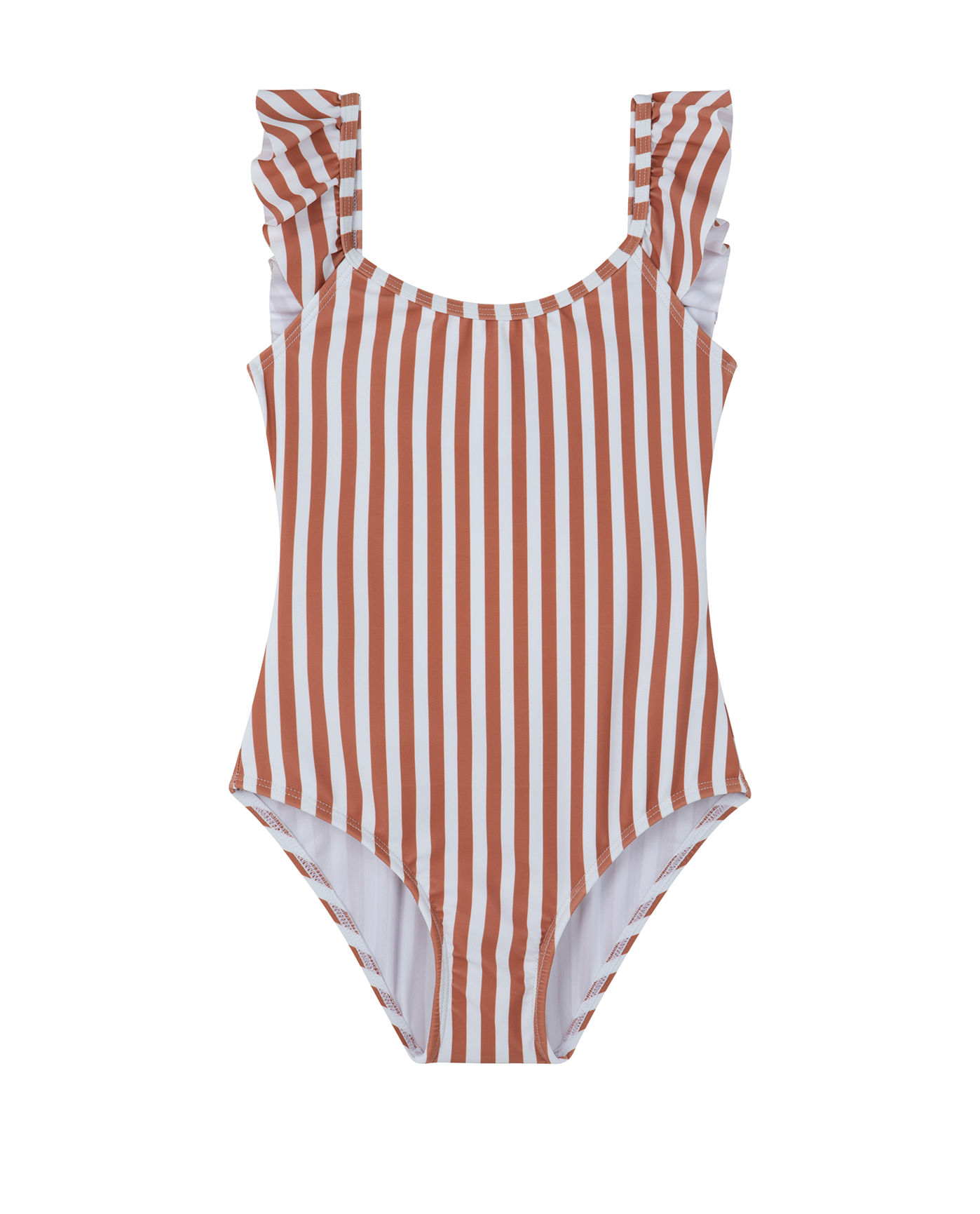 Front View Of Sweet Stripe Square Neck Ruffle One Piece | white-terraco