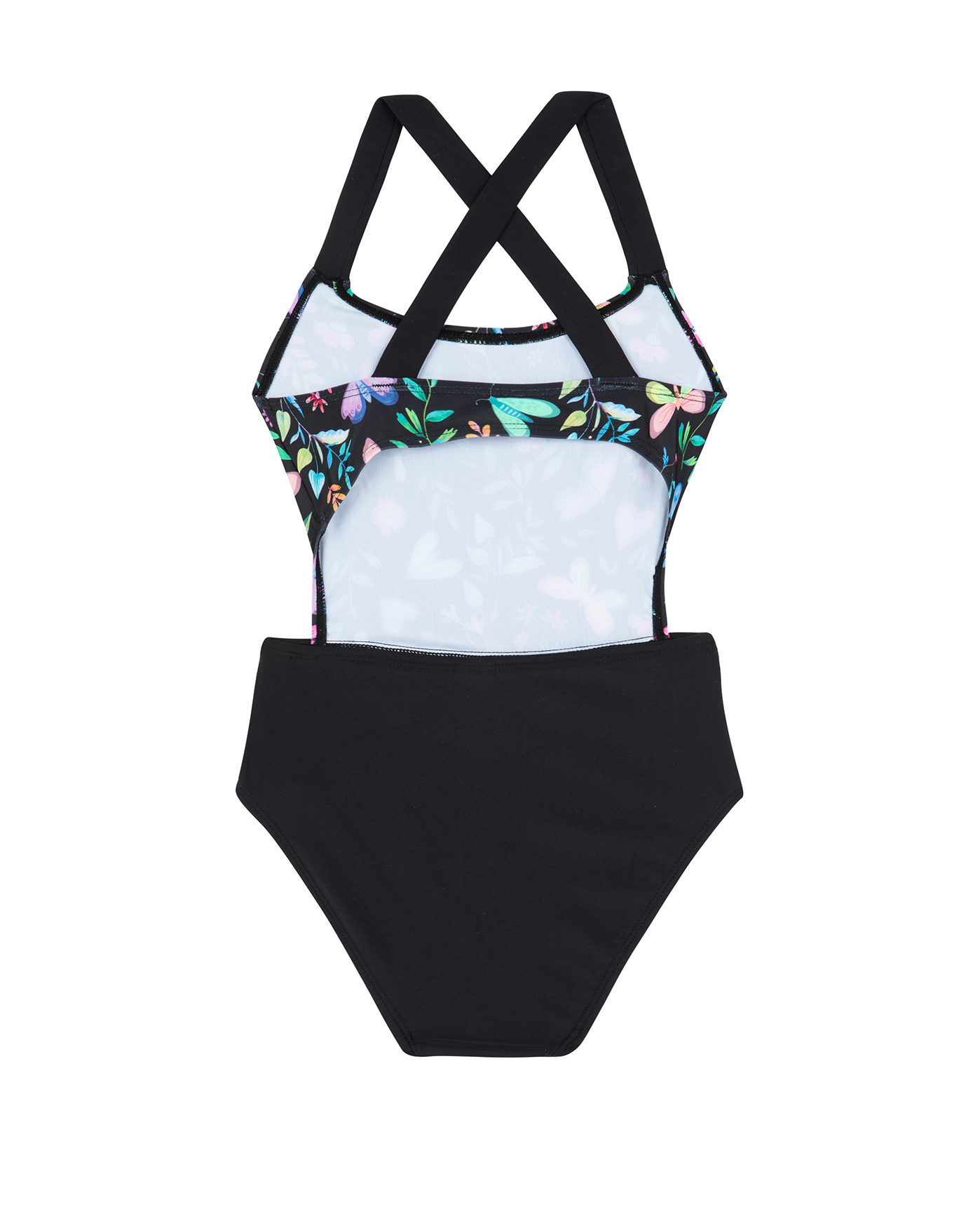Back View Of Butterfly Dream Cut Out Cross Strap One Piece | butterfly-multi