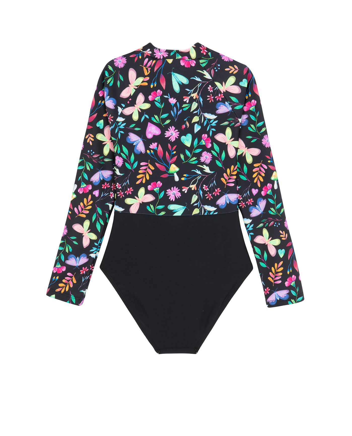 Back View Of Butterfly Dream Long Sleeve Zip Front One Piece | butterfly-multi