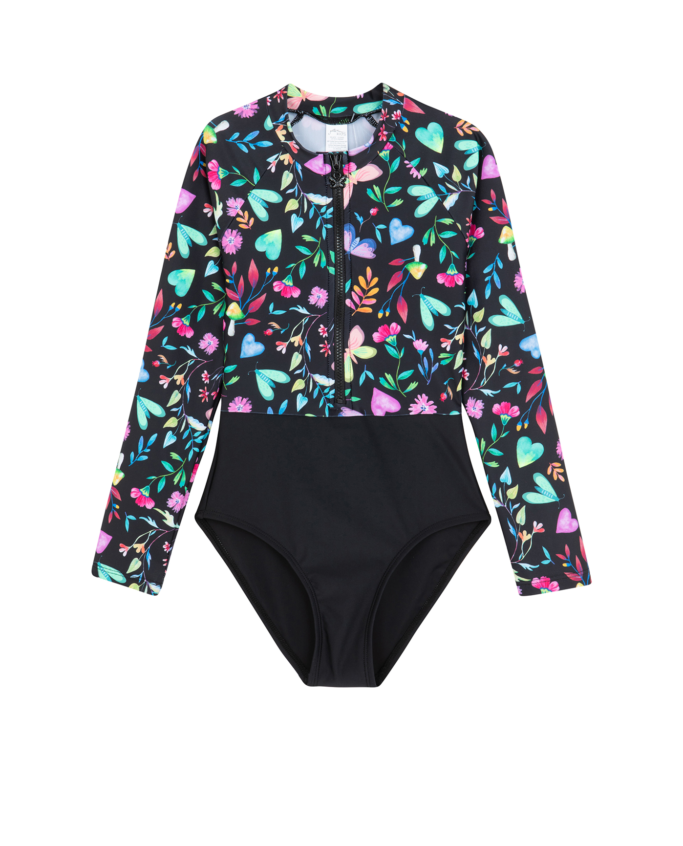 Front View Of Butterfly Dream Long Sleeve Zip Front One Piece | butterfly-multi