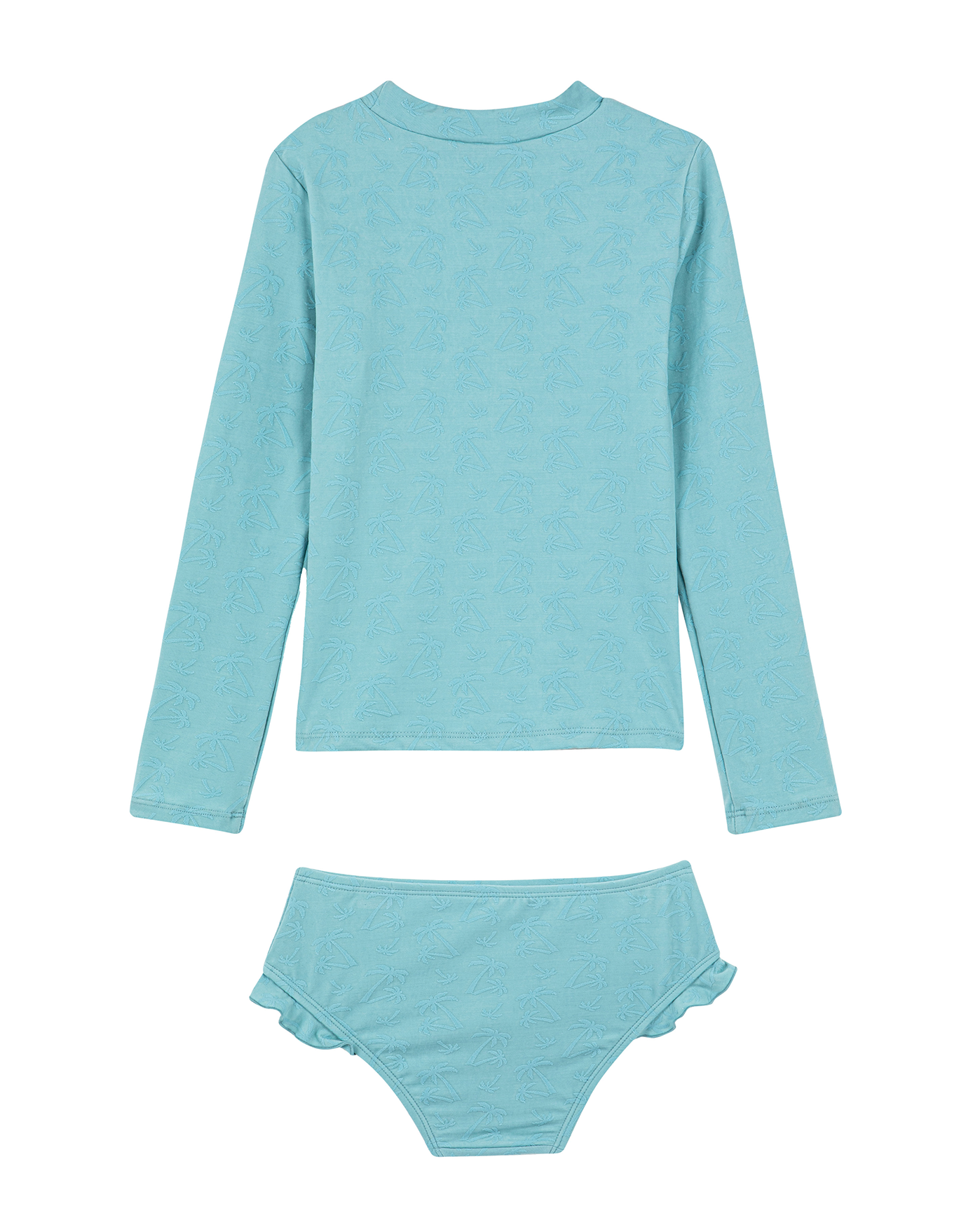 Back View Of Palm Party Textured Long Sleeve Rash Guard Set | palm-party-green