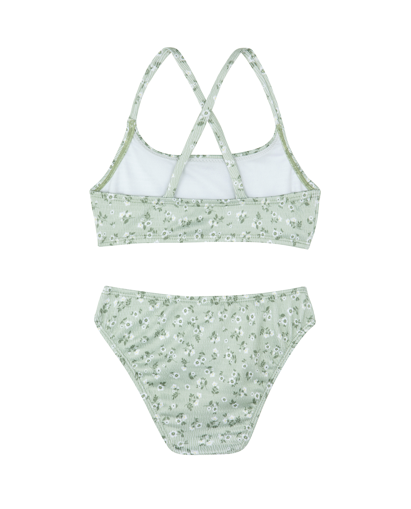 Back View Of Ditsy Dream Textured Criss Cross Strap Swim Set | green