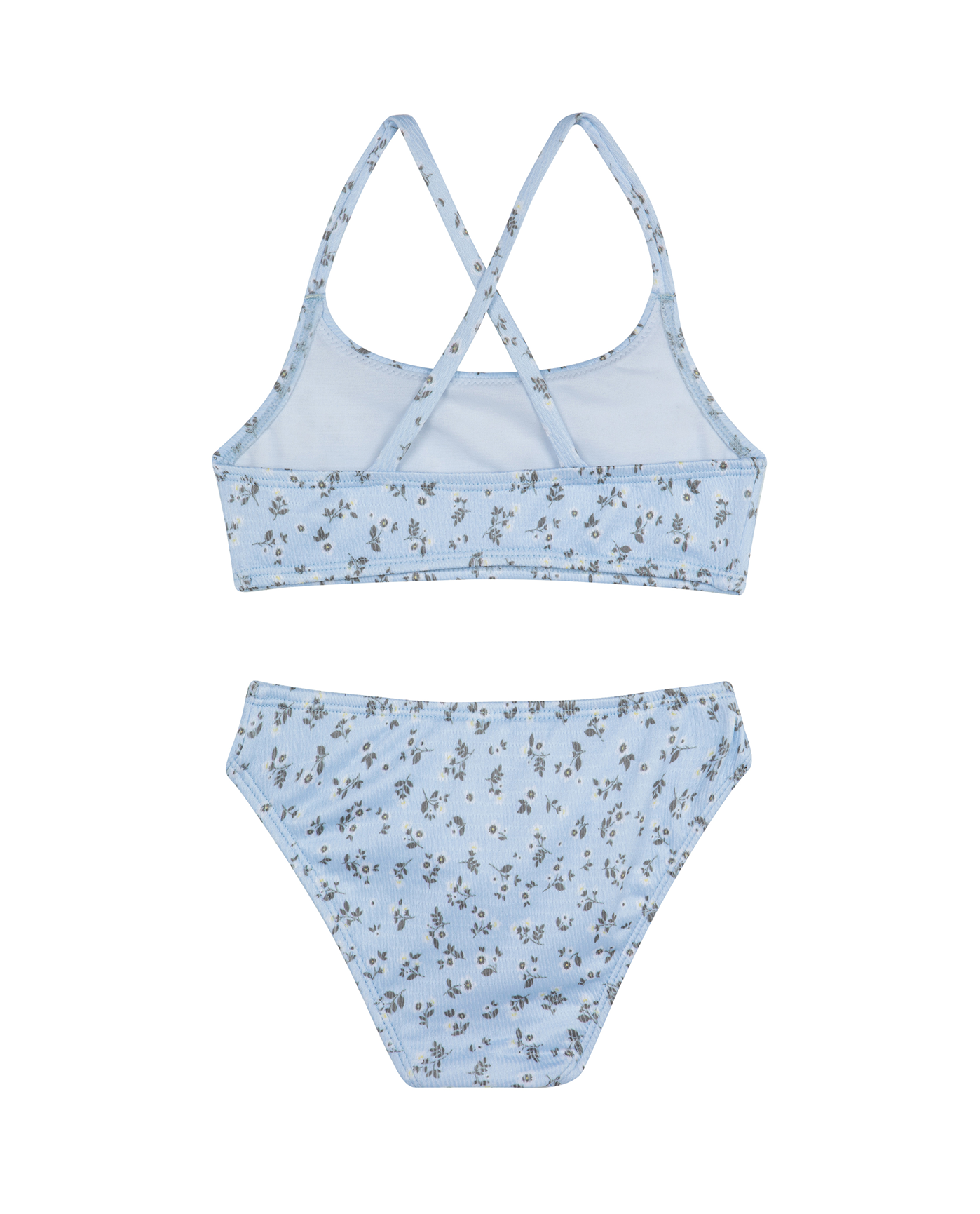 Back View Of Ditsy Dream Textured Criss Cross Strap Swim Set | light-blue