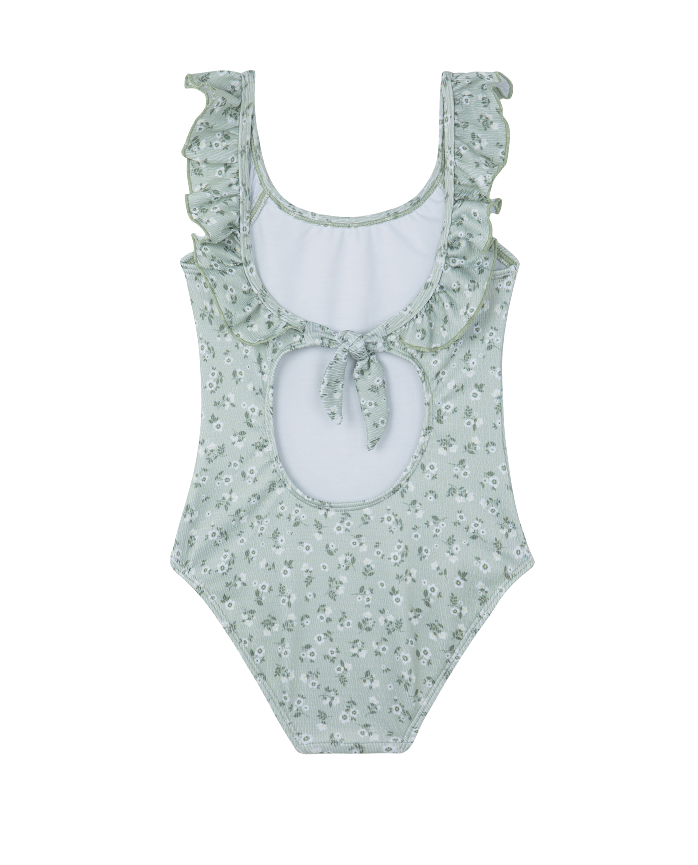 Back View Of Ditsy Dream Textured Square Neck Ruffle One Piece | green