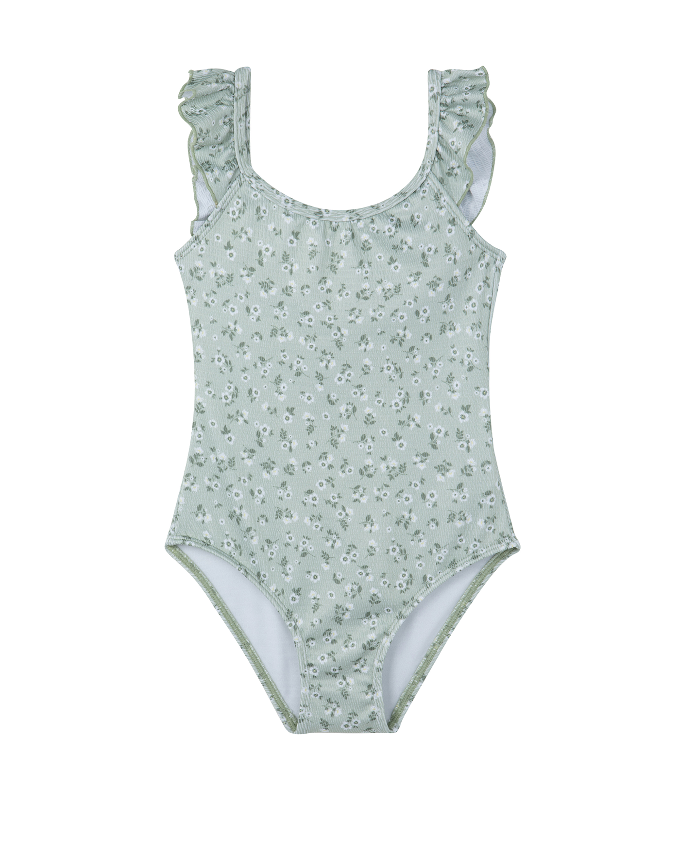 Front View Of Ditsy Dream Textured Square Neck Ruffle One Piece | green