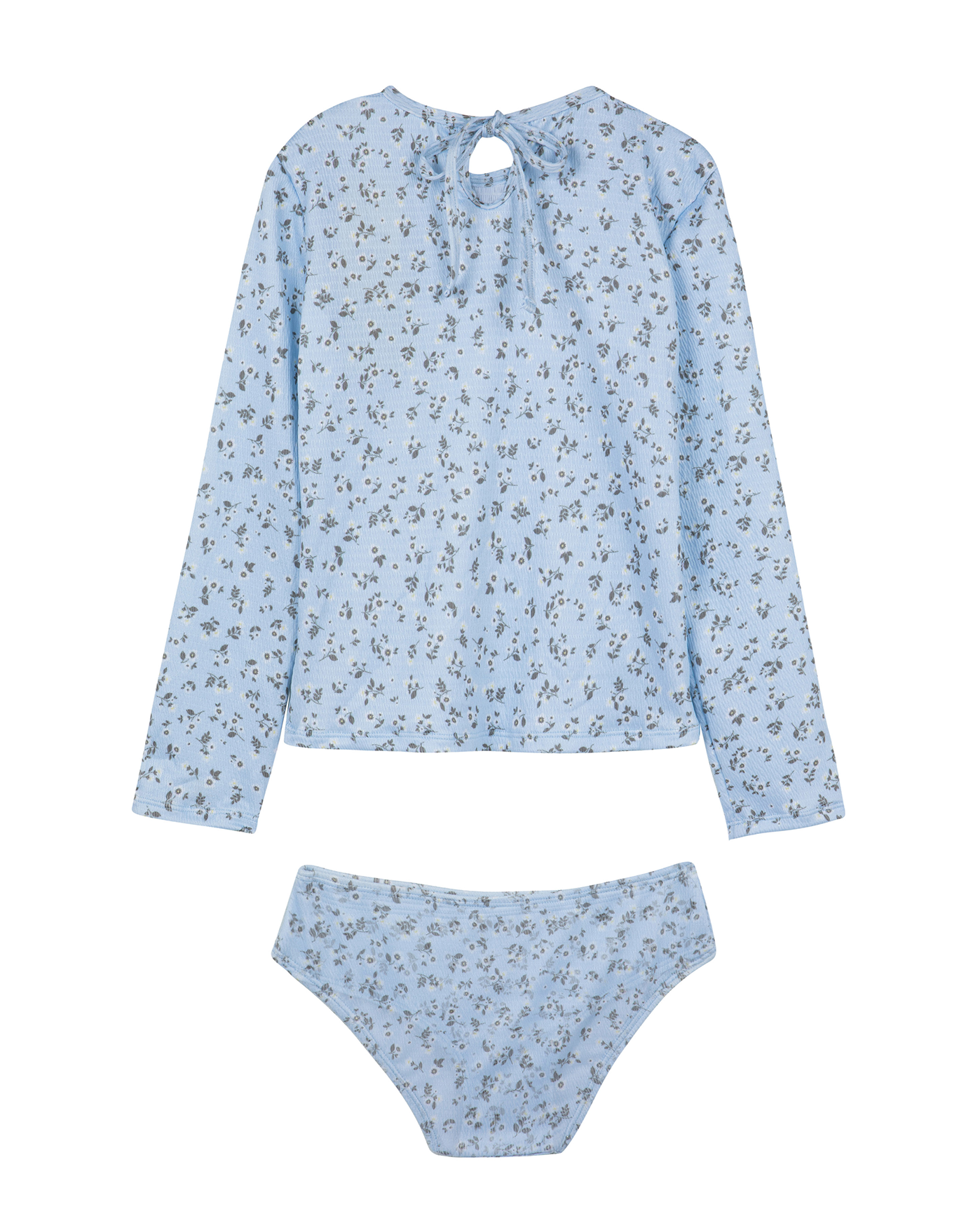 Back View Of Ditsy Dream Textured Long Sleeve Rash Guard Set | light-blue