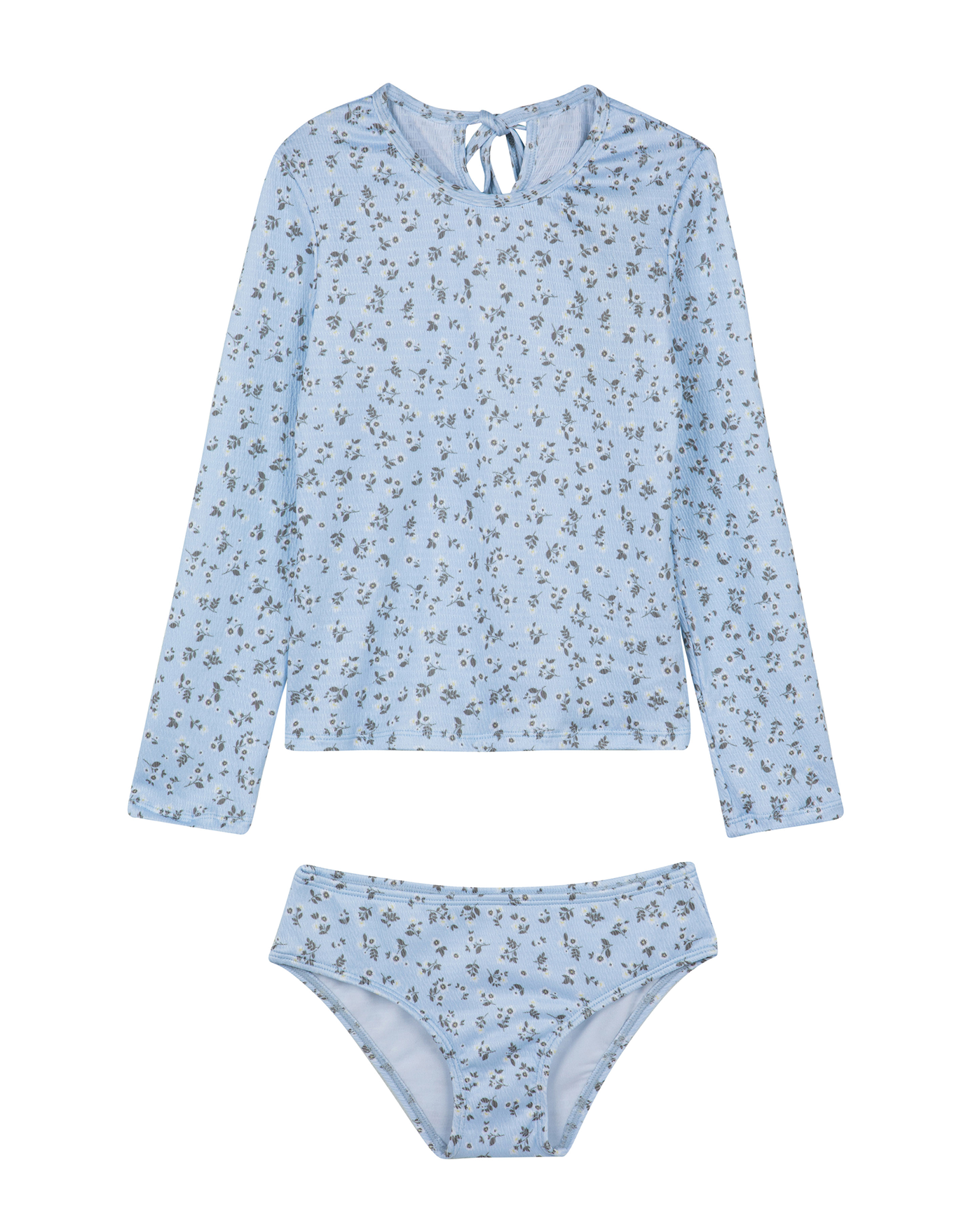 Front View Of Ditsy Dream Textured Long Sleeve Rash Guard Set | light-blue