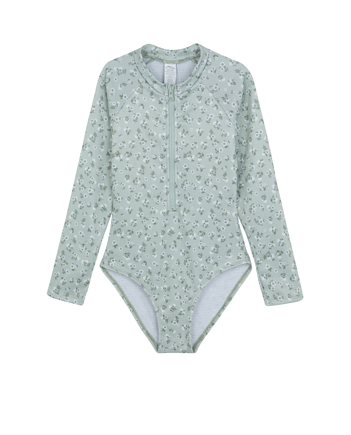 Front View Of Ditsy Dream Textured Long Sleeve Zip Front One Piece | green