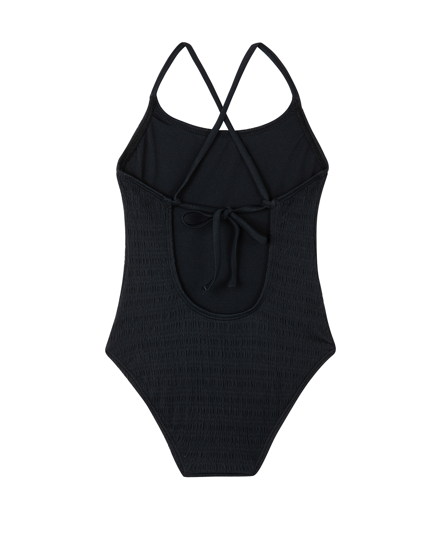 Back View Of Beach Day Textured Criss Cross Tie Back One Piece | beach-black