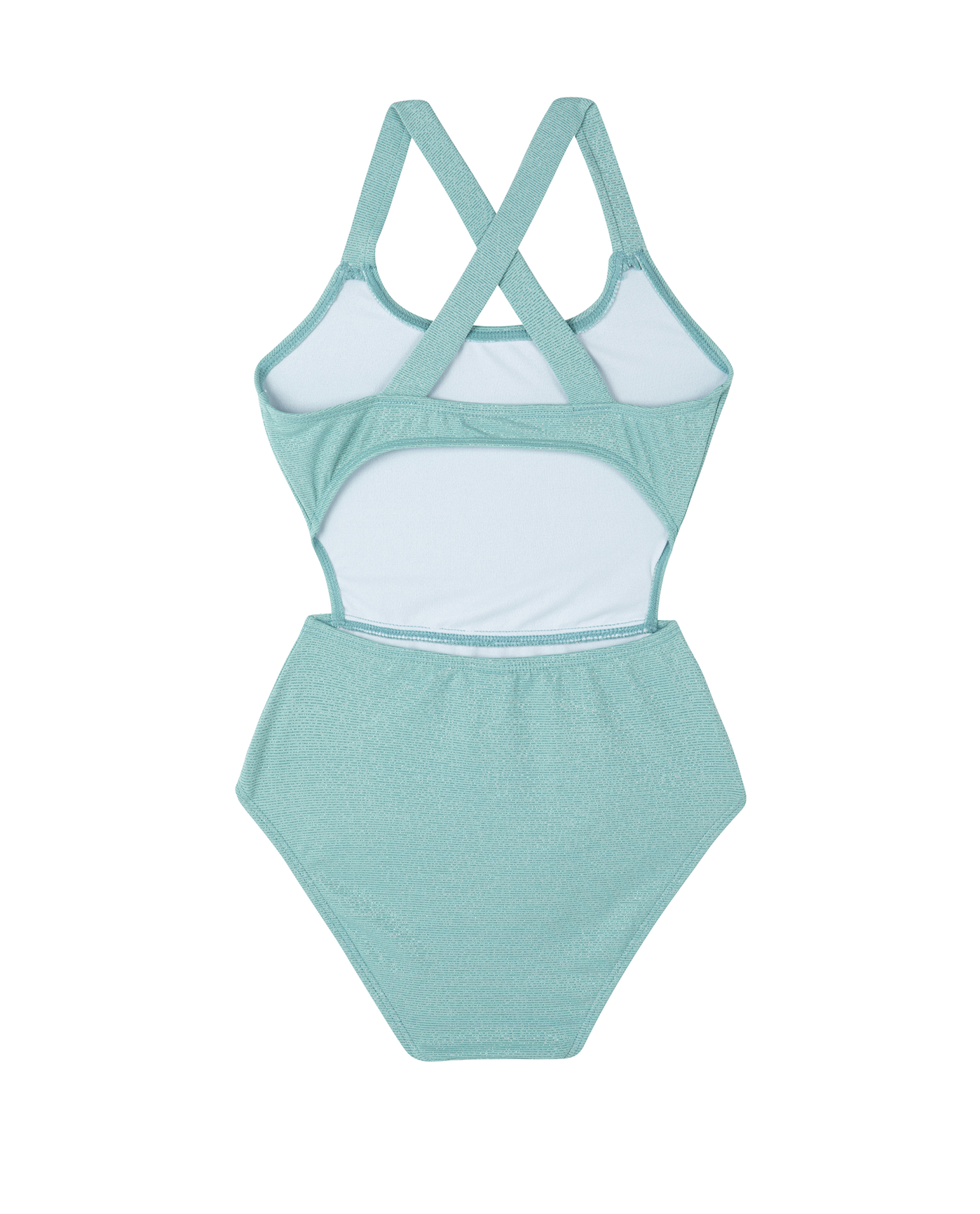 Back View Of Sparkles Cut Out Cross Strap One Piece | turquoise