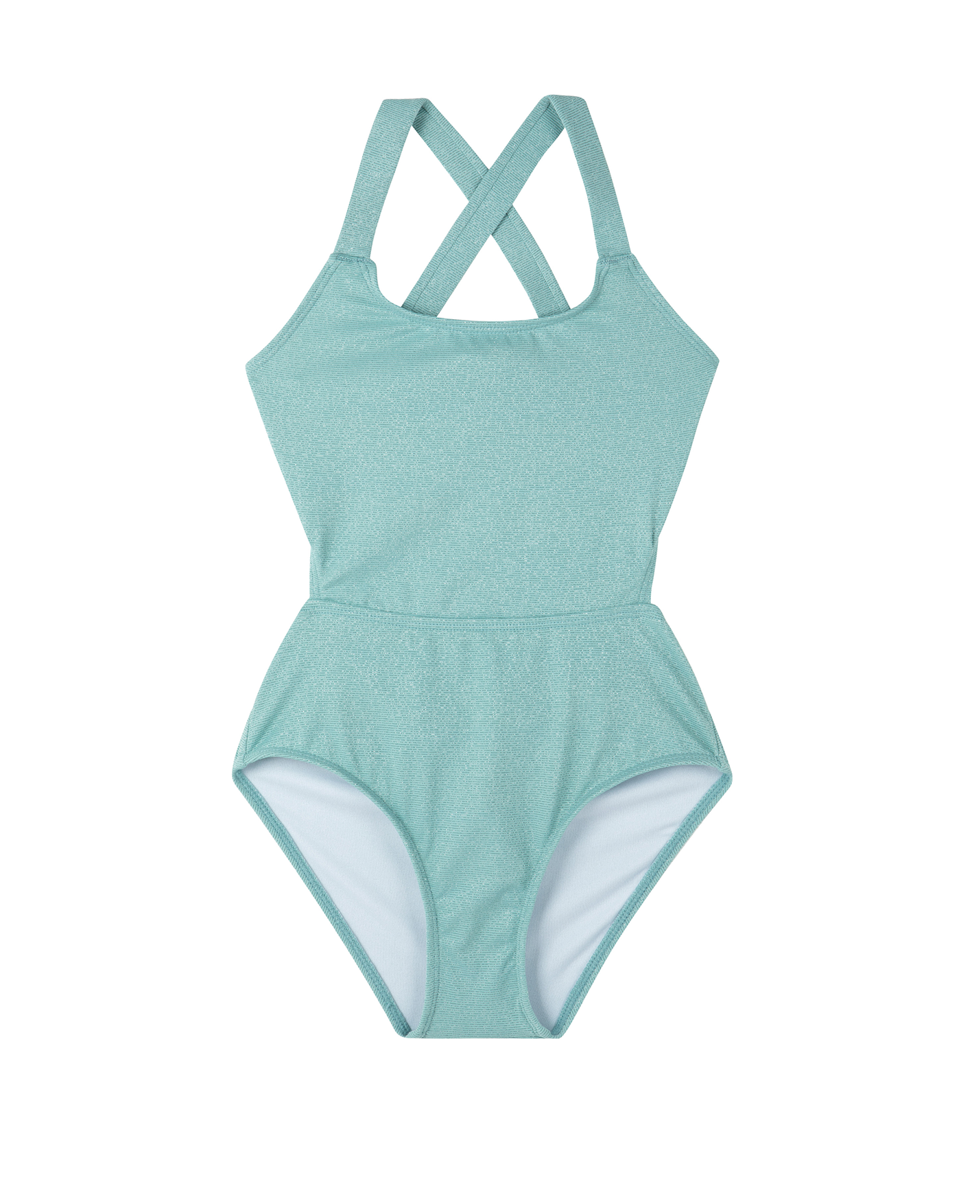 Front View Of Sparkles Cut Out Cross Strap One Piece | turquoise