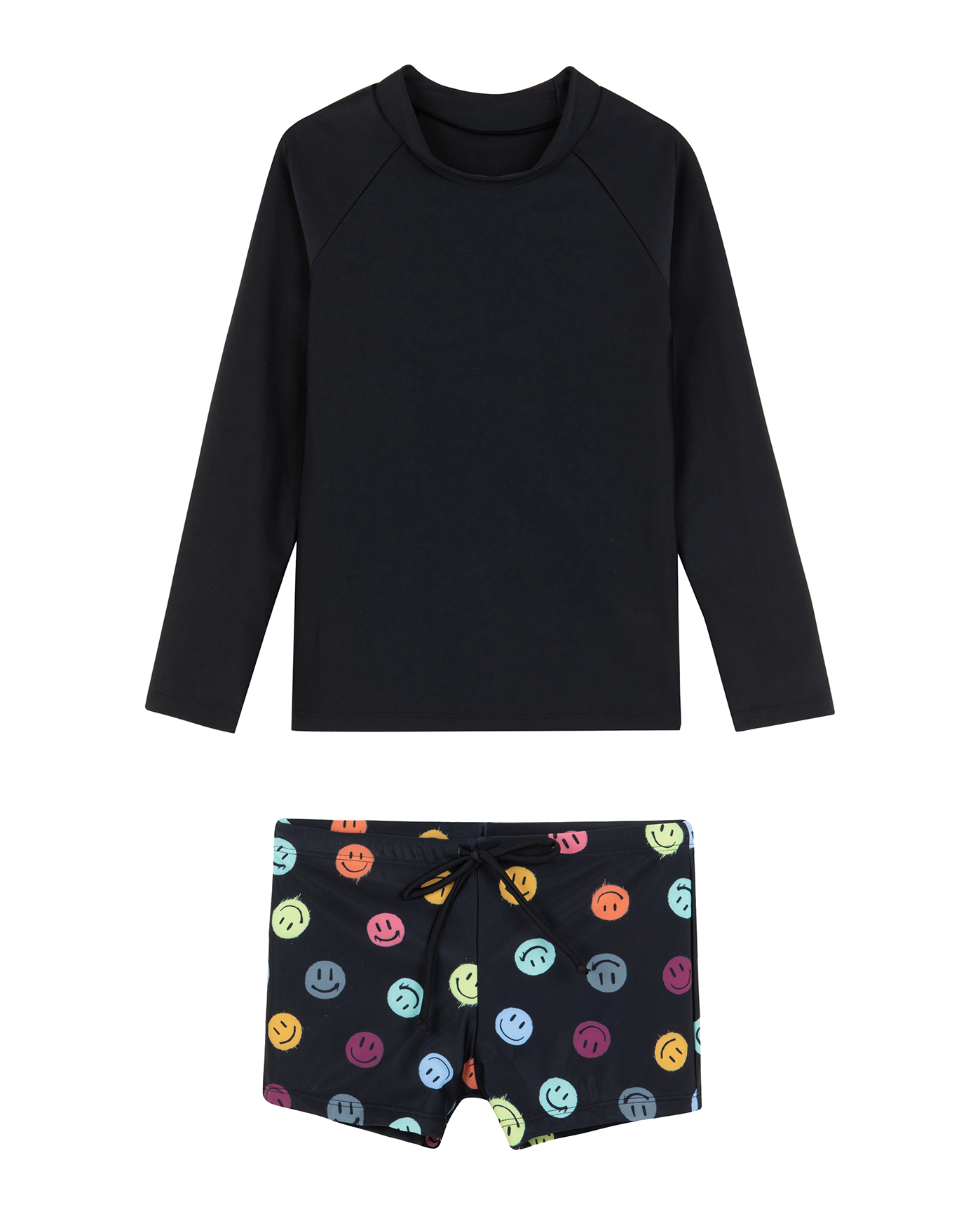 Front View Of Little Gents Long Sleeve Swim Short Set | little-gents-black