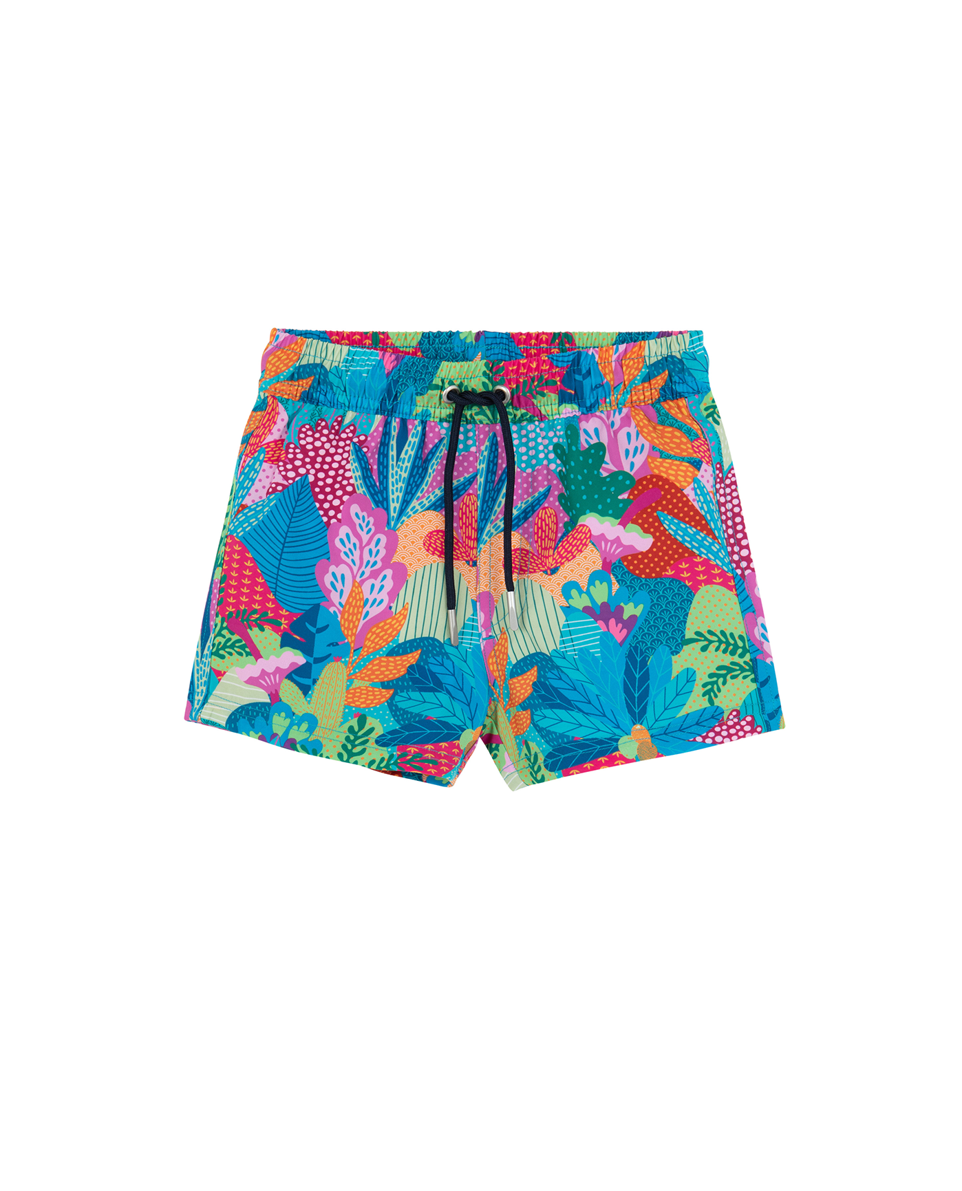 Front View Of Boys 2 Match Drawstring Swim Shorts | multi