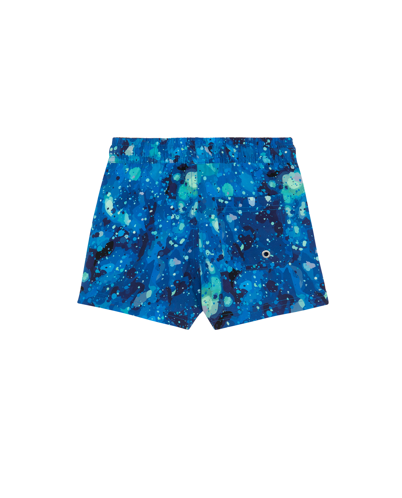 Back View Of Boys 2 Match Drawstring Swim Shorts | multi-blue