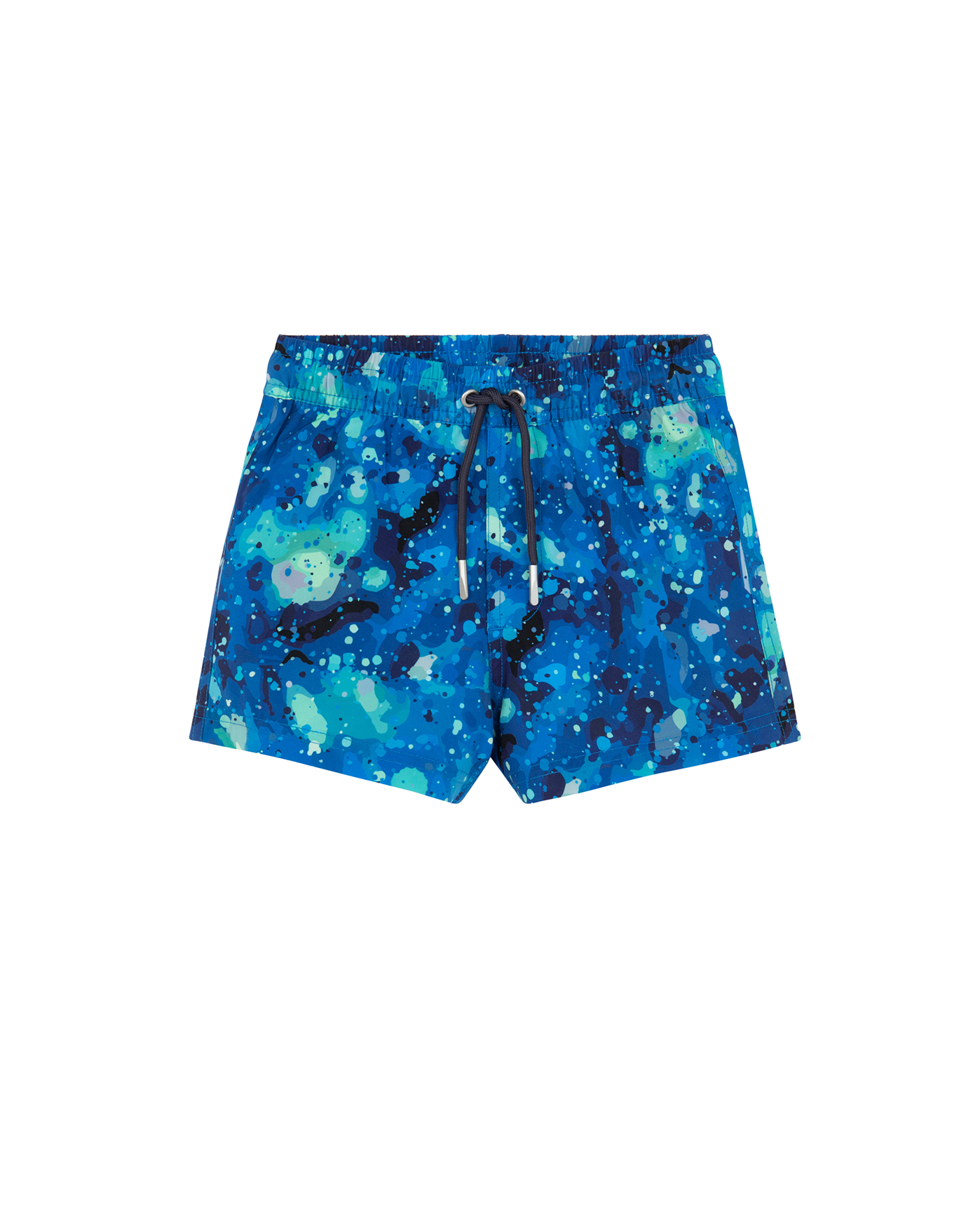 Front View Of Boys 2 Match Drawstring Swim Shorts | multi-blue