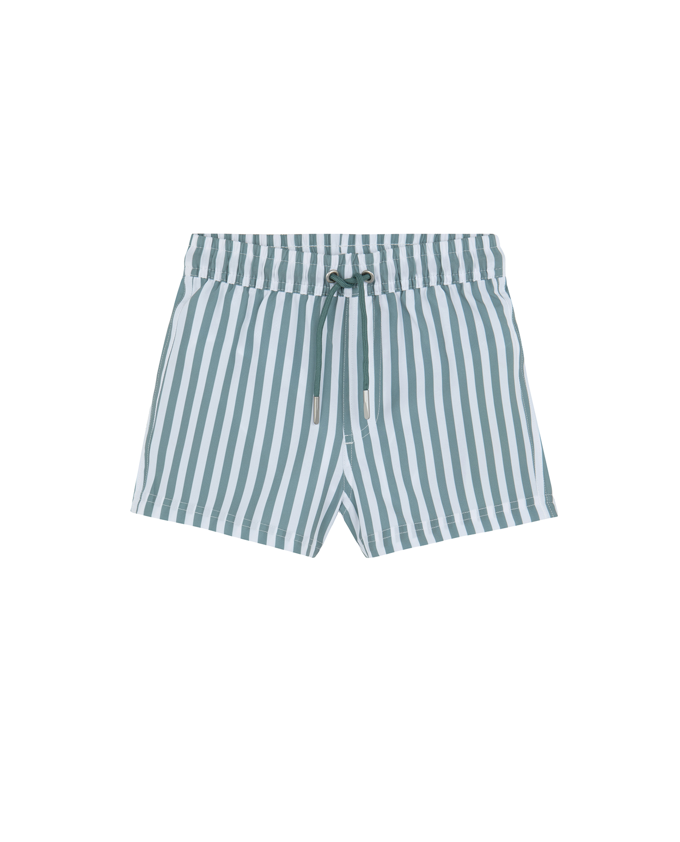Front View Of Boys 2 Match Drawstring Swim Shorts | white-green