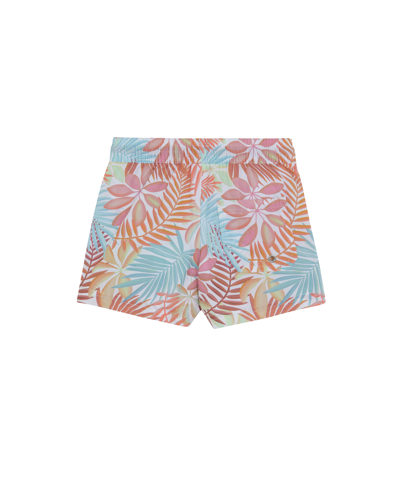 Back View Of Boys 2 Match Drawstring Swim Shorts | white-yellow