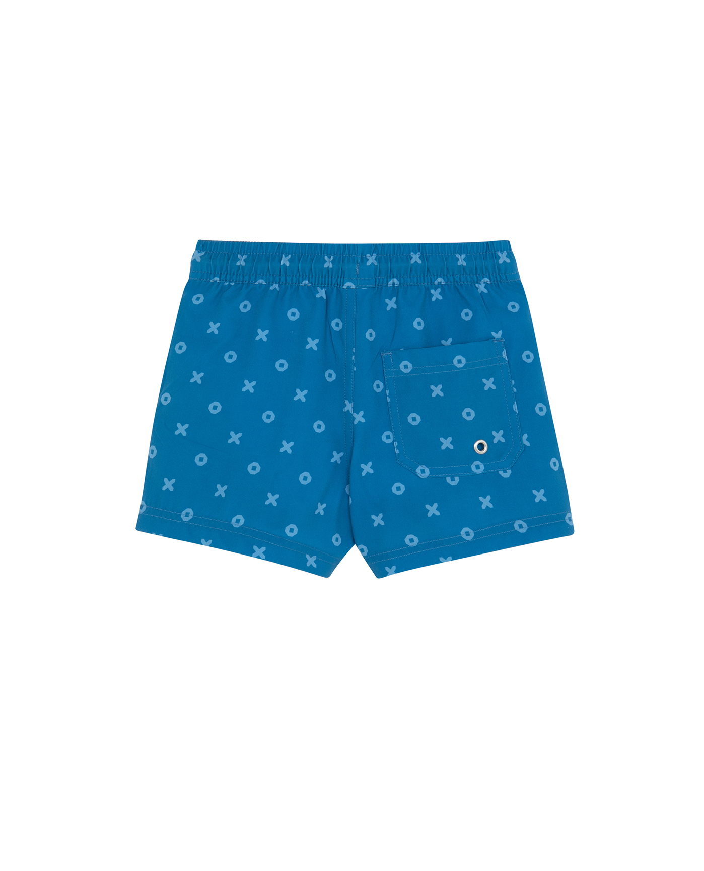 Back View Of Boys 2 Match Drawstring Swim Shorts | navy-light-blue