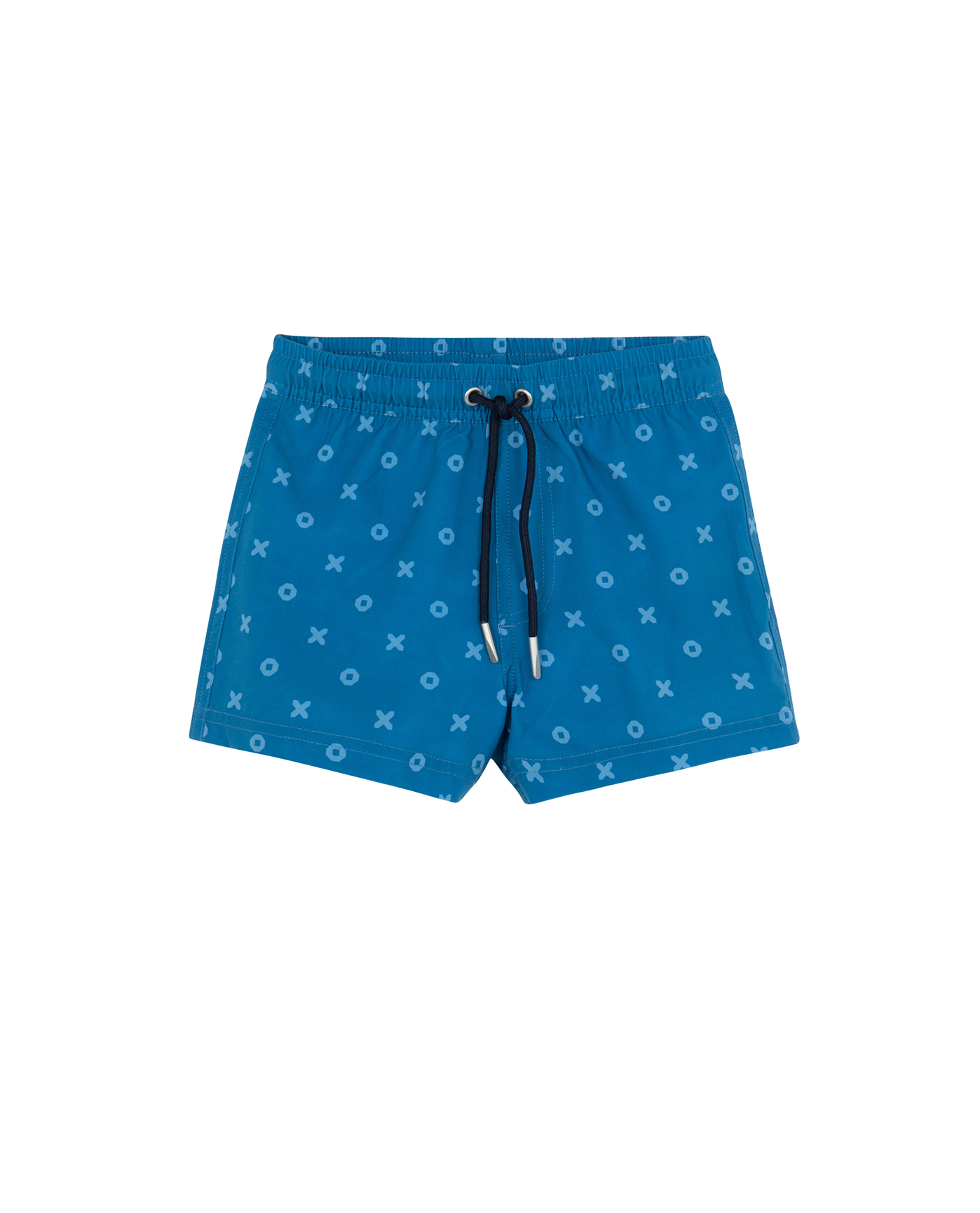Front View Of Boys 2 Match Drawstring Swim Shorts | navy-light-blue