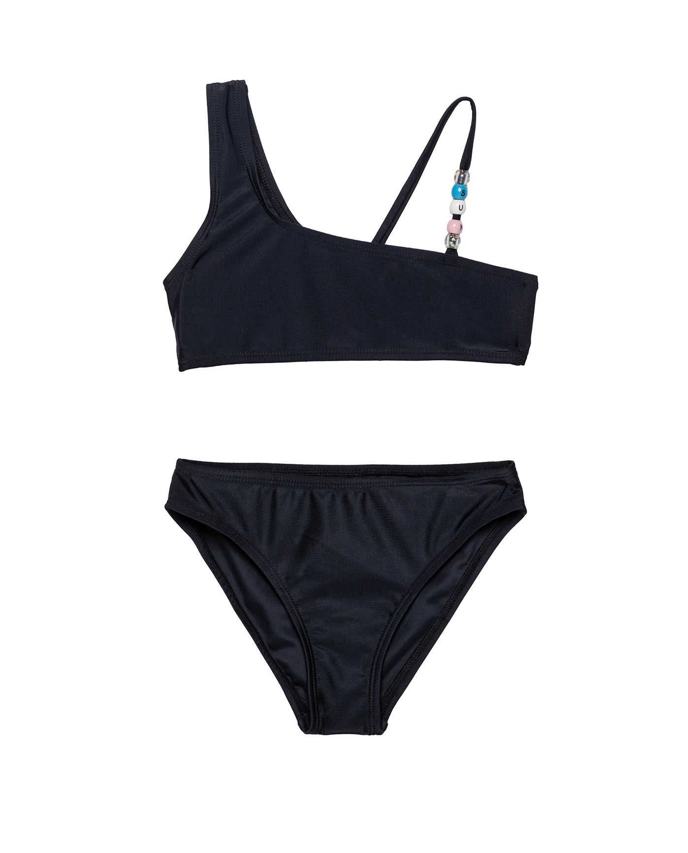 Sun Beading Asymmetrical Beaded Swim Set-Black