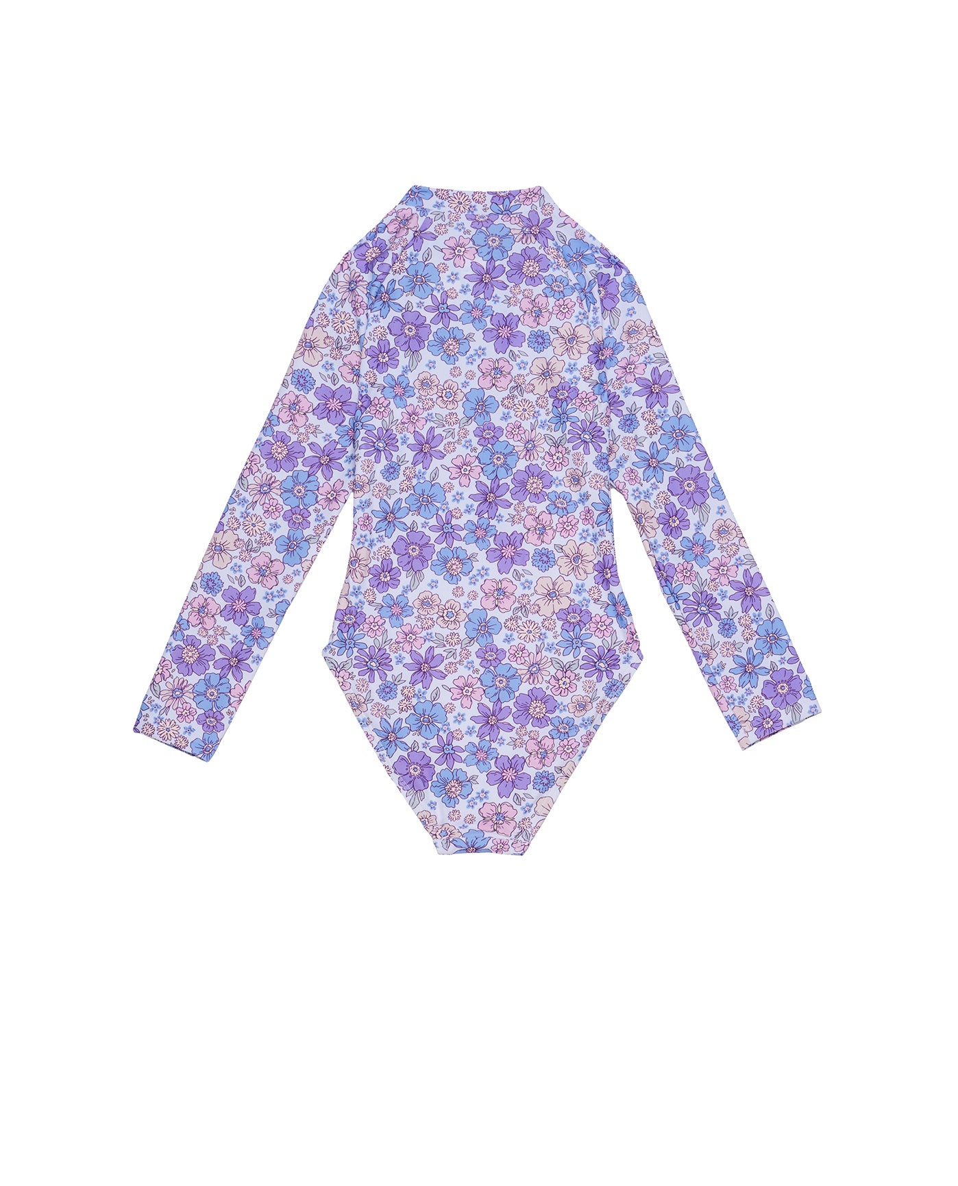 Vintage Flower Long Sleeve Zip Front One Piece-Multi/viol