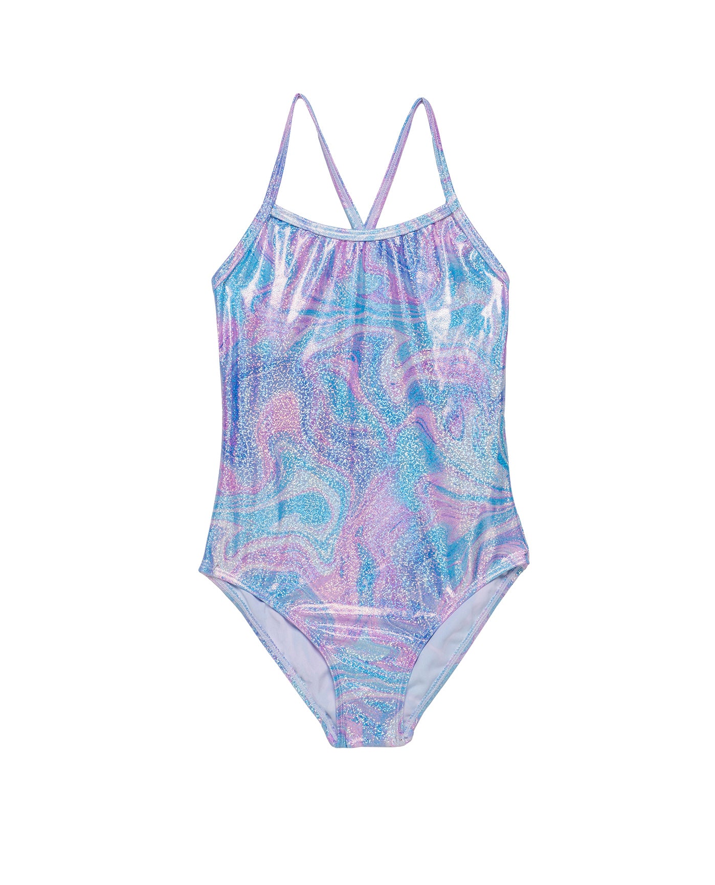 Marble Sparkle Criss Cross Back One Piece-Multi/pink