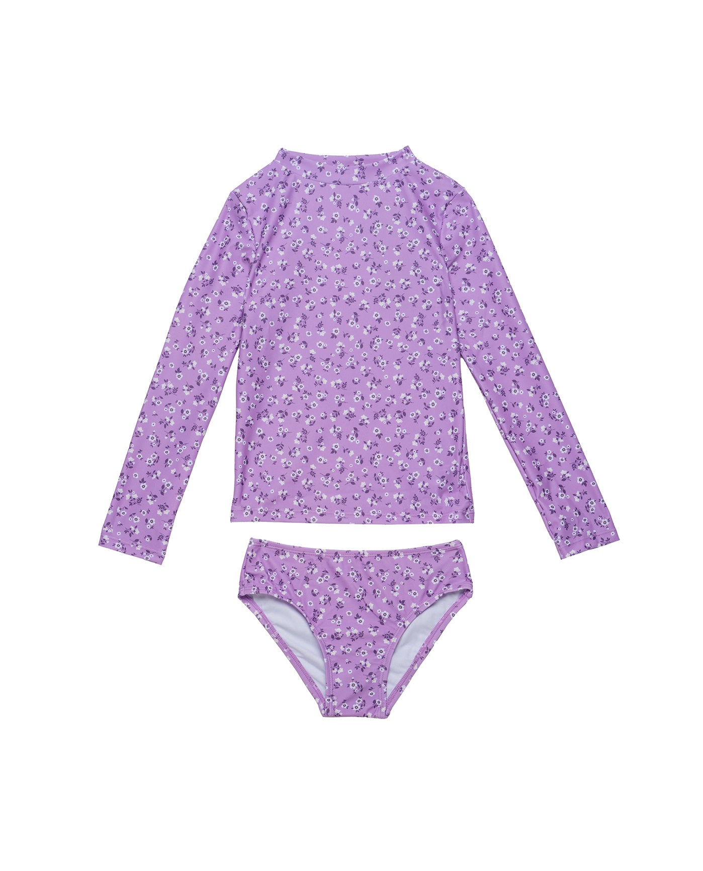Ditsy Floral Long Sleeve Rash Guard Set-Violet