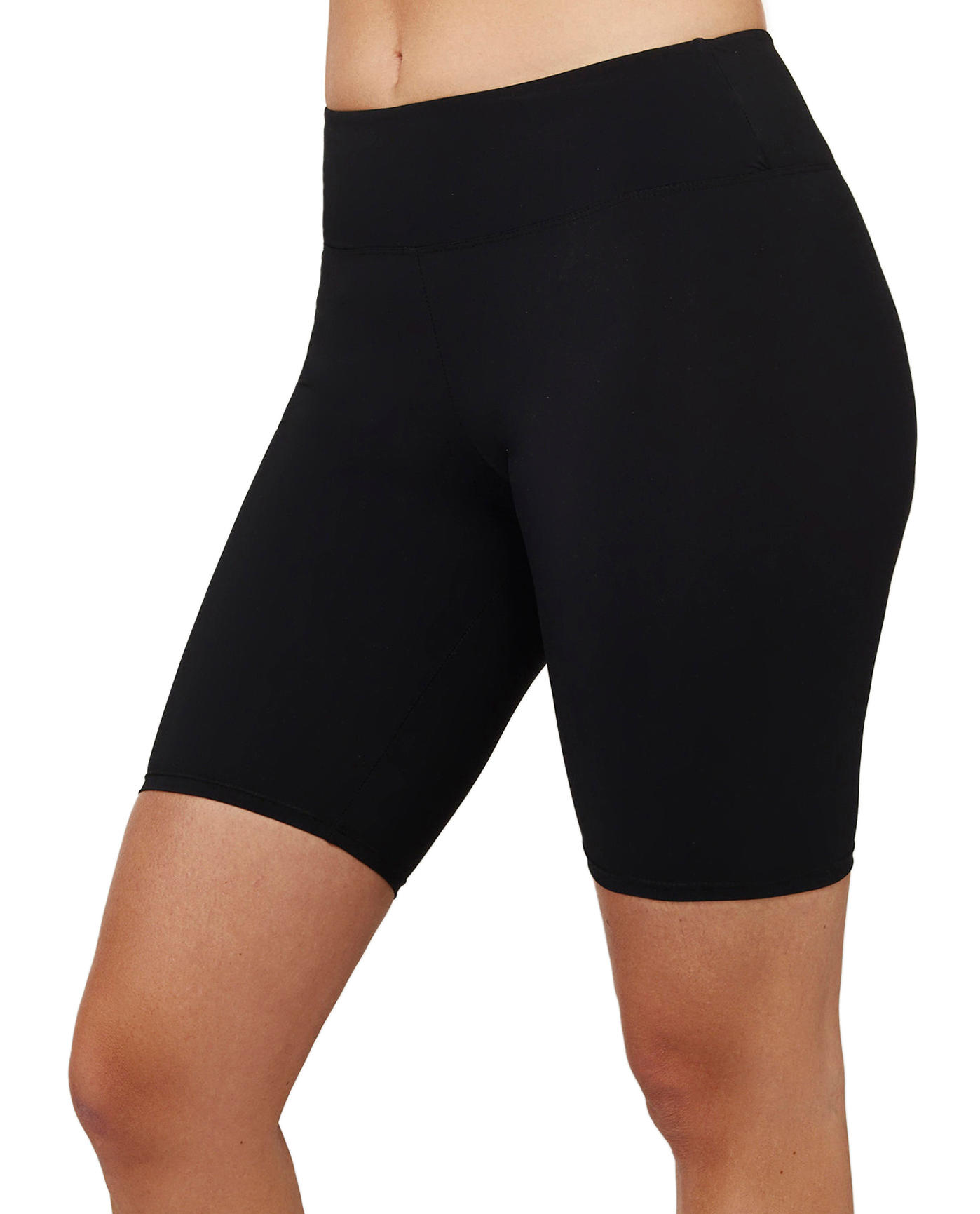 Side View Of Basic High Waist Long Swim Short | black
